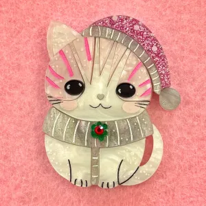Pink Christmas cat - Brooch - Set of 2
