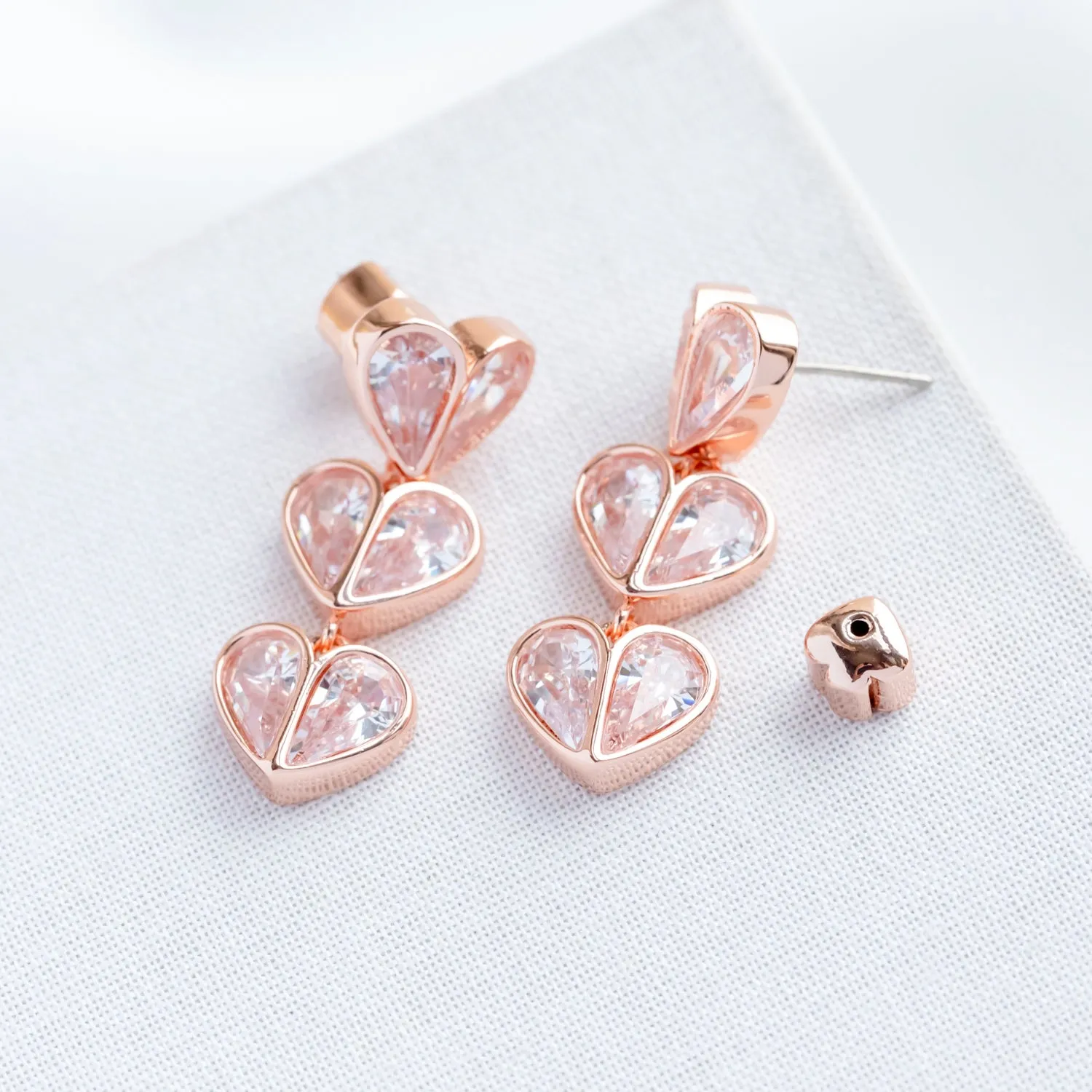 Pink Rock Solid Stone Heart Linear Earrings