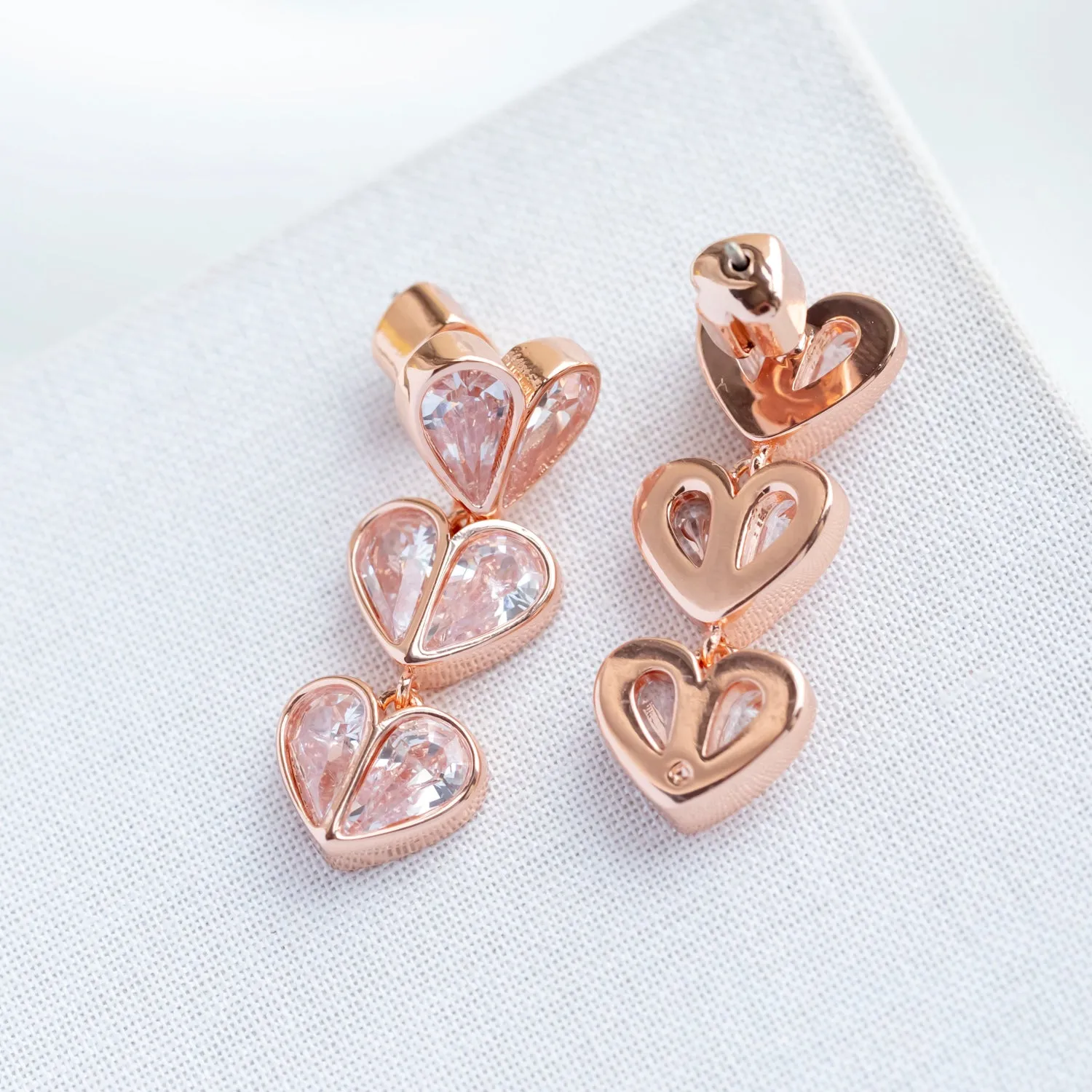 Pink Rock Solid Stone Heart Linear Earrings