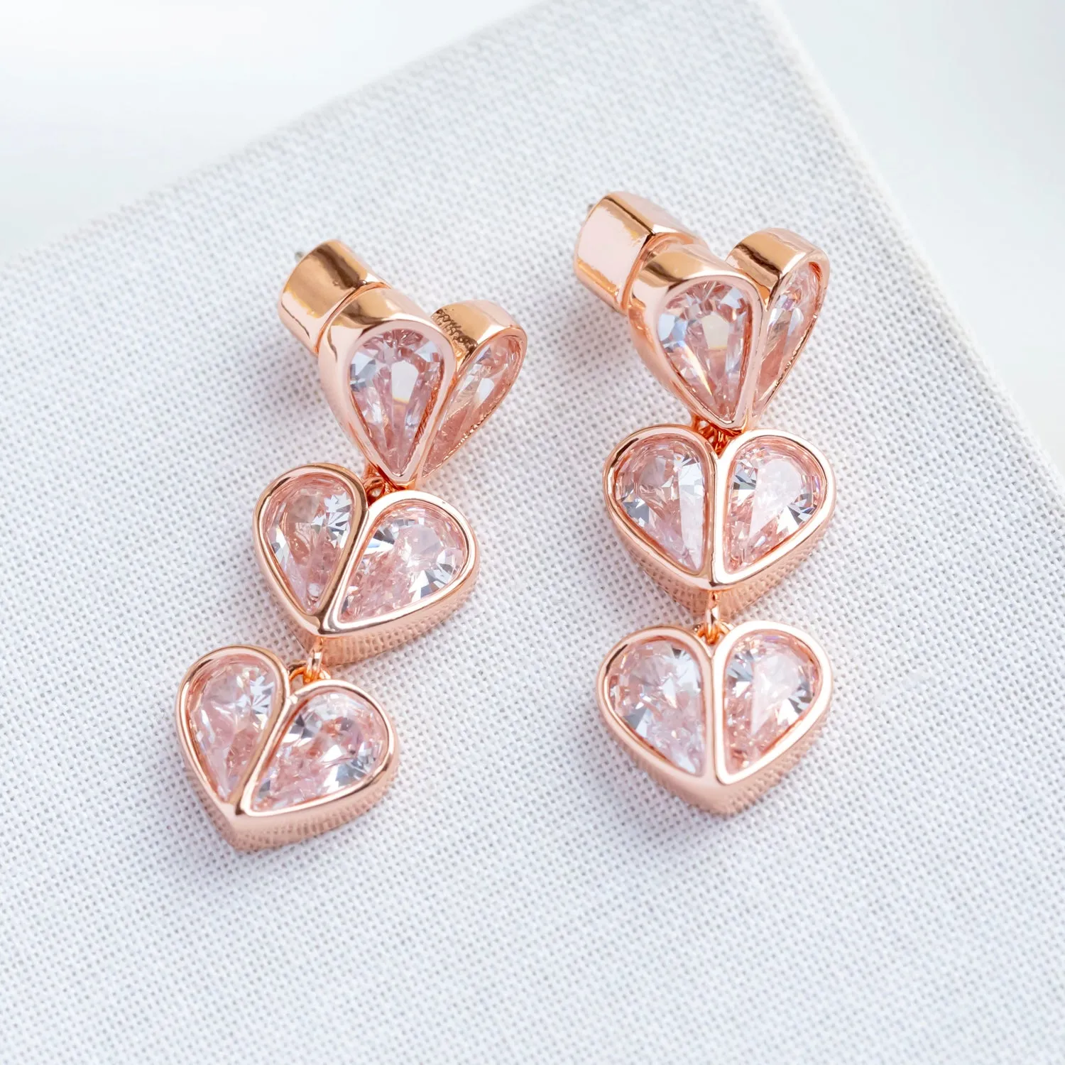 Pink Rock Solid Stone Heart Linear Earrings