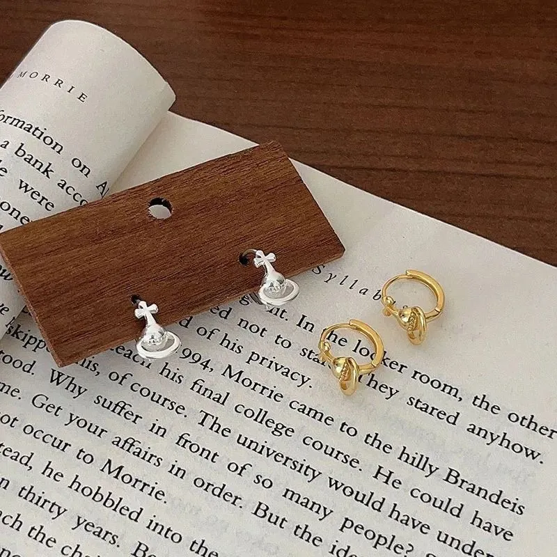 Planet Saturn Hoop Earrings