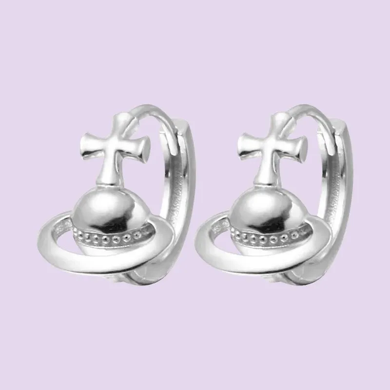 Planet Saturn Hoop Earrings