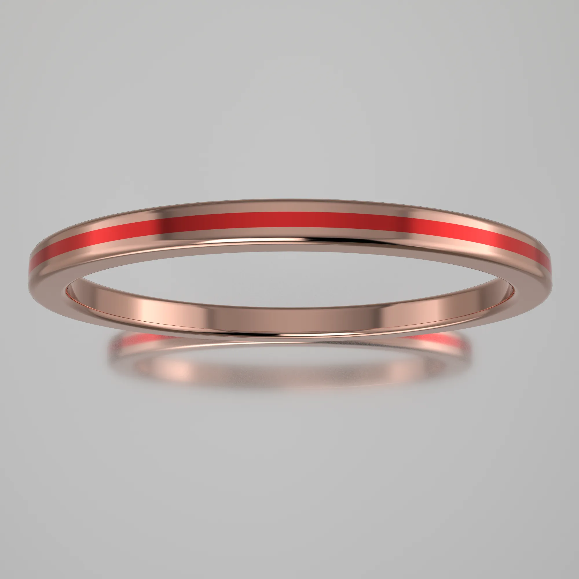 Polished Rose Gold 1.5mm Stacking Ring Red Resin