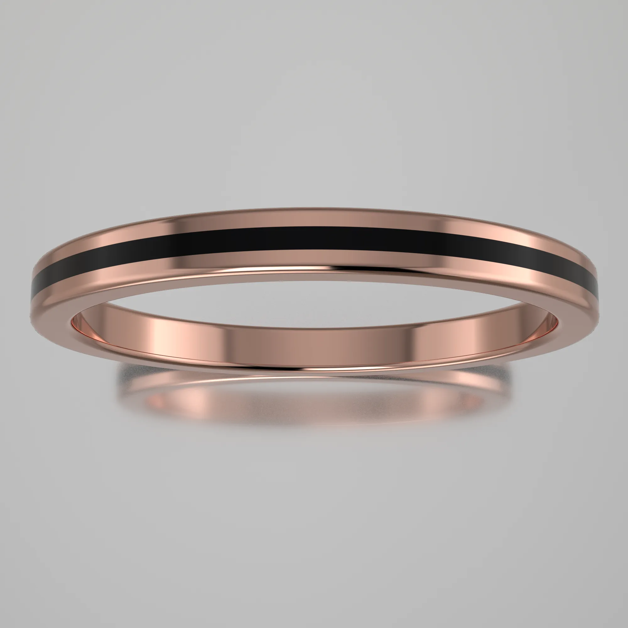 Polished Rose Gold 2mm Stacking Ring Black Resin