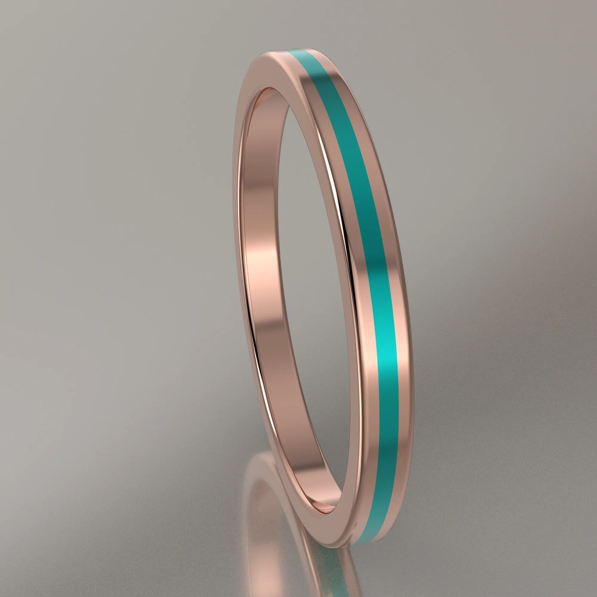 Polished Rose Gold 2mm Stacking Ring Turquoise Resin