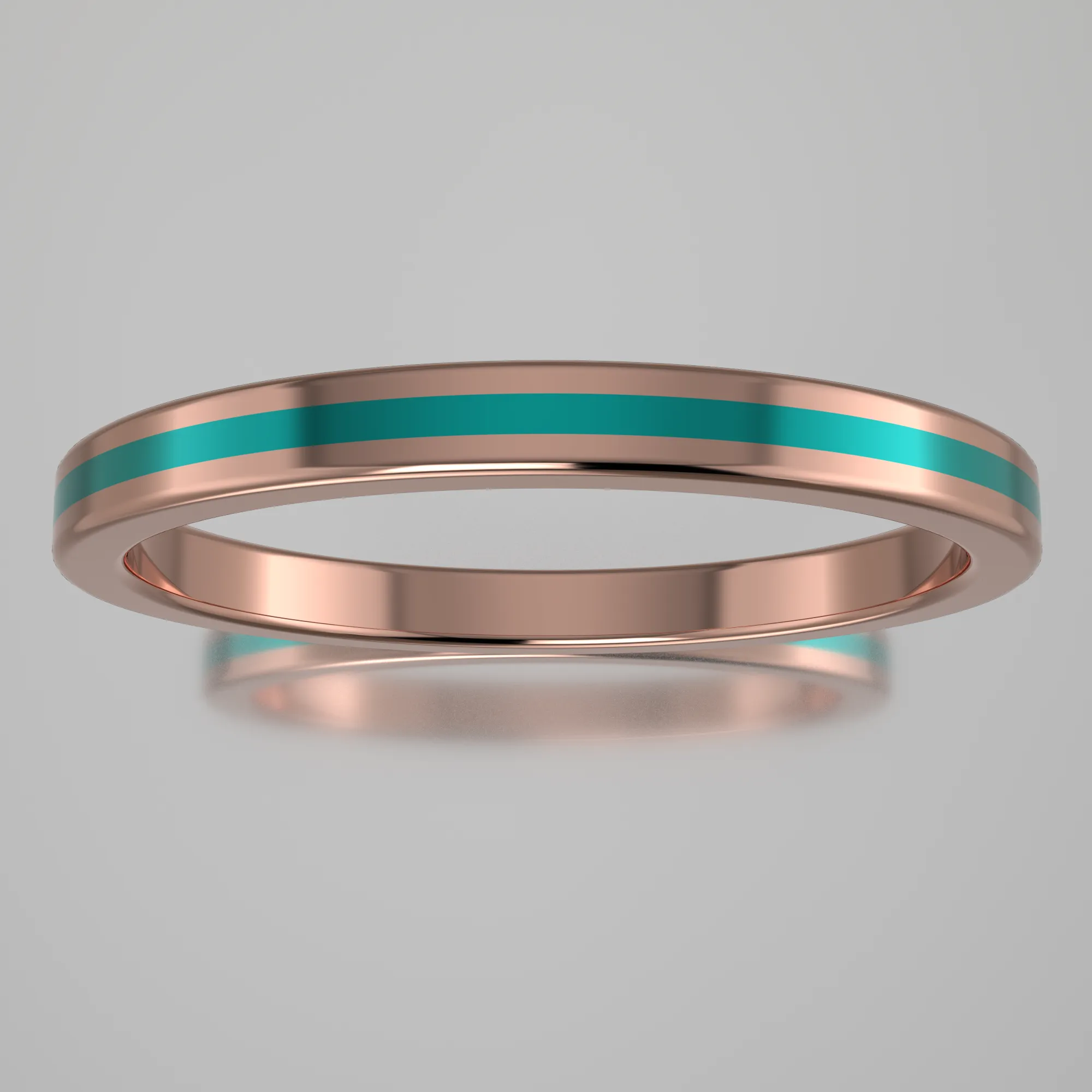 Polished Rose Gold 2mm Stacking Ring Turquoise Resin