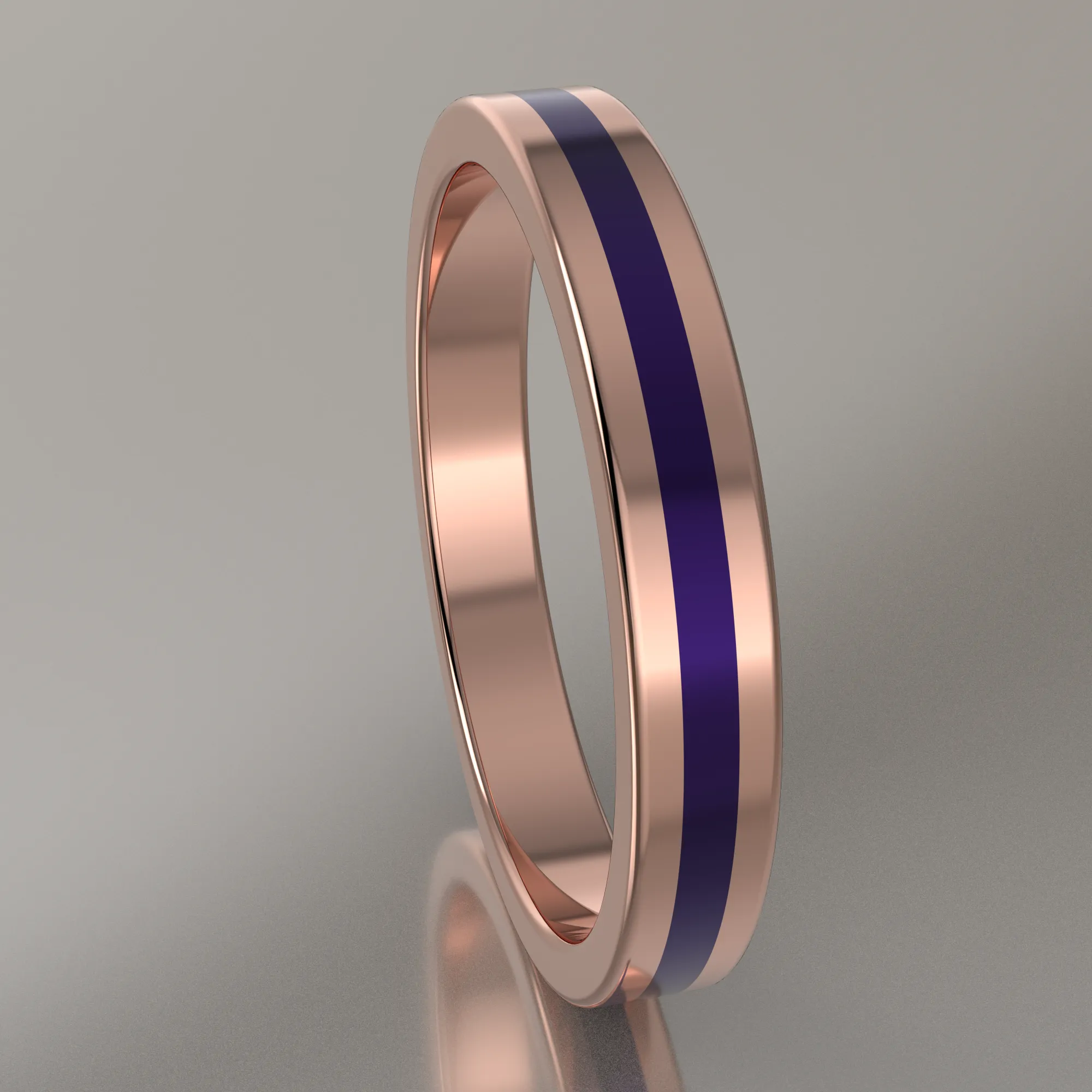 Polished Rose Gold 3mm Stacking Ring Purple Resin