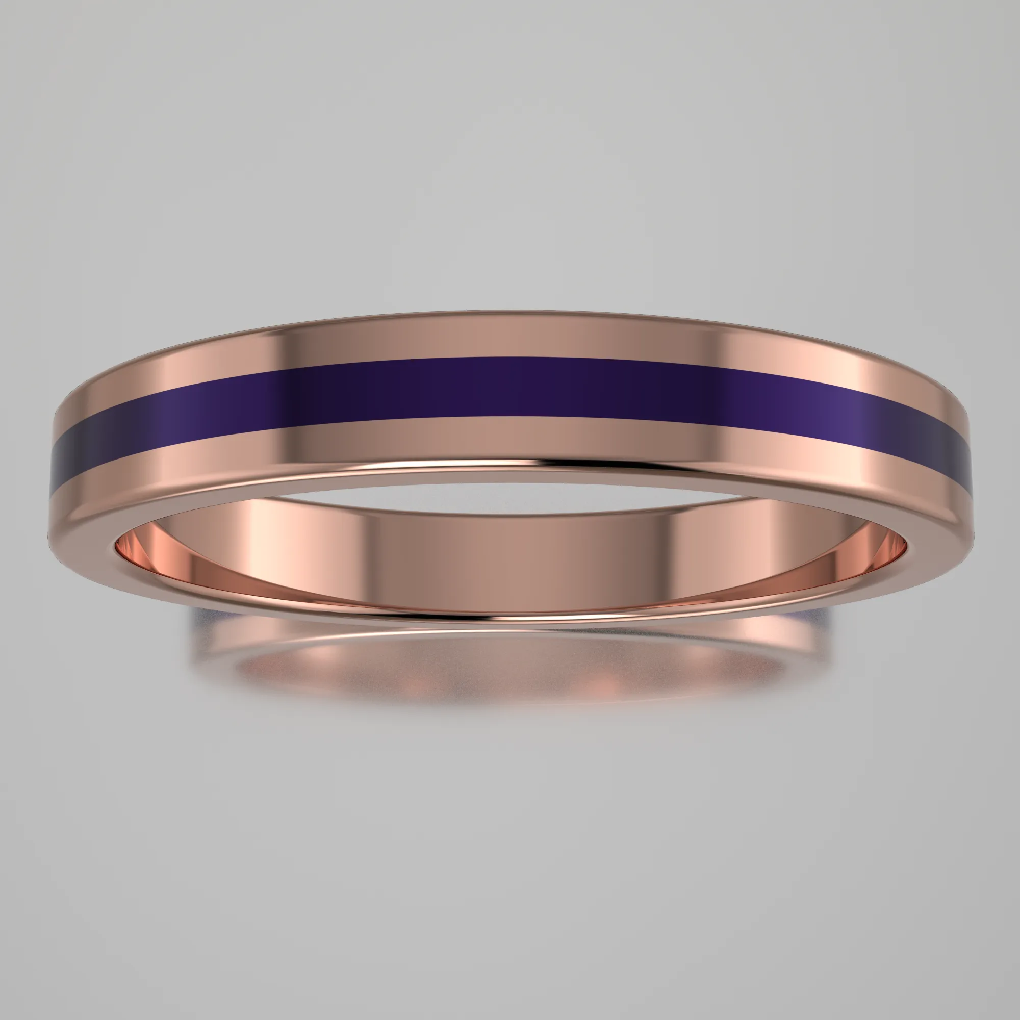 Polished Rose Gold 3mm Stacking Ring Purple Resin
