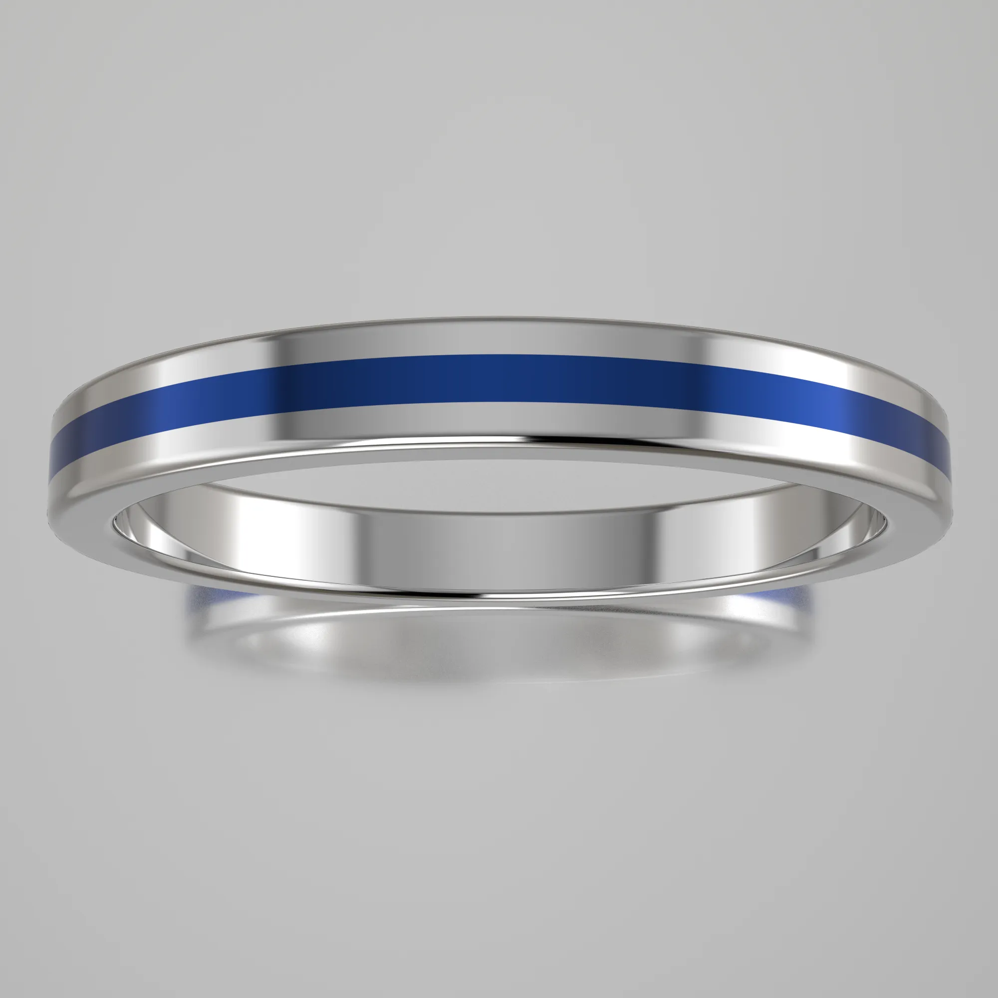 Polished Sterling Silver 2.5mm Stacking Ring Blue Resin