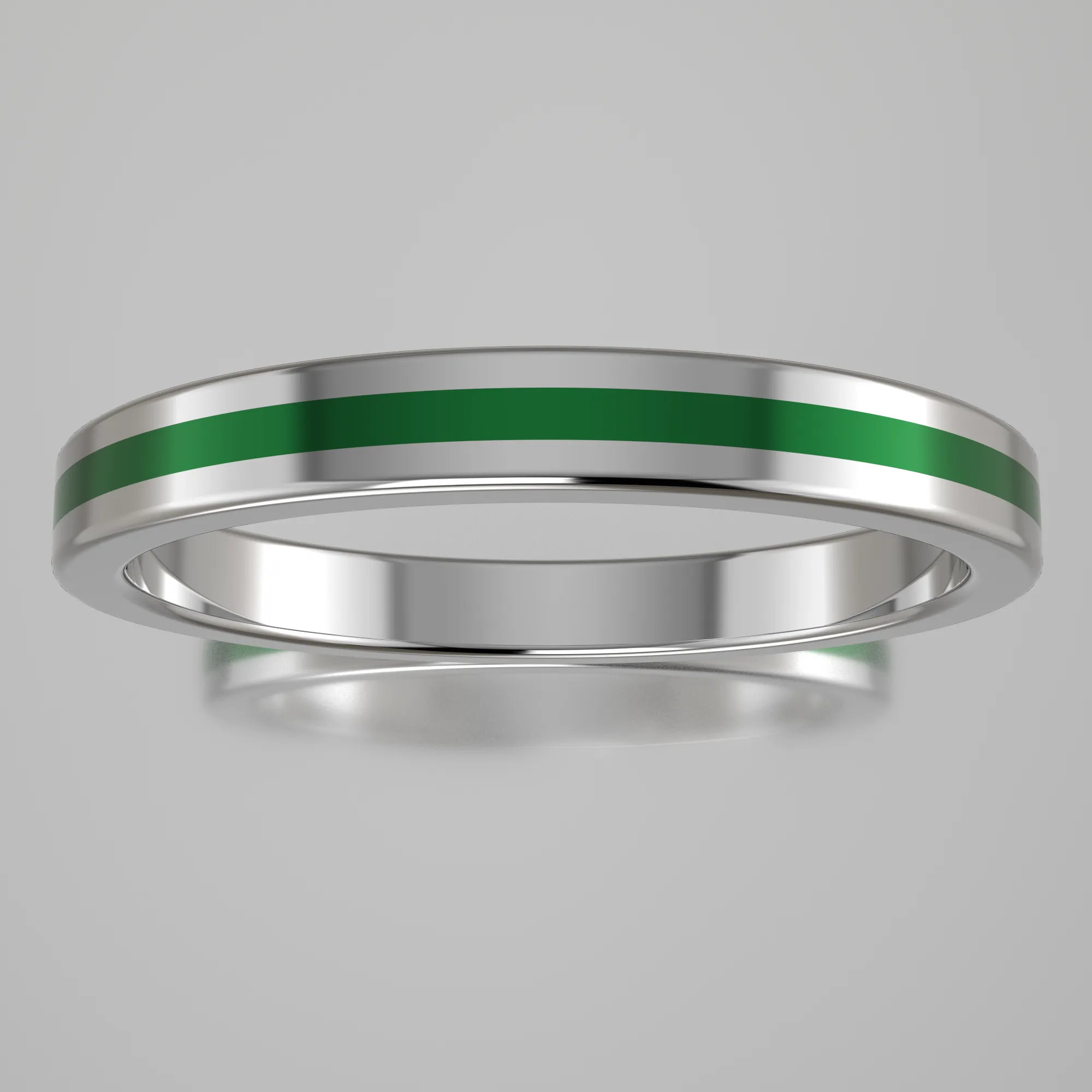 Polished Sterling Silver 2.5mm Stacking Ring Green Resin