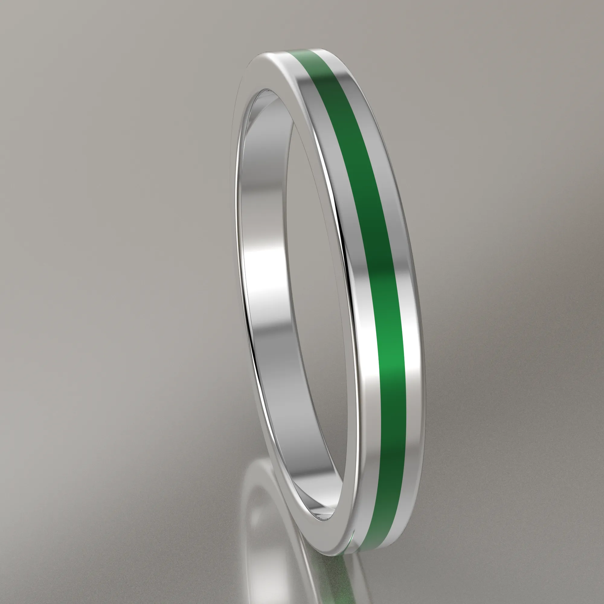 Polished Sterling Silver 2.5mm Stacking Ring Green Resin