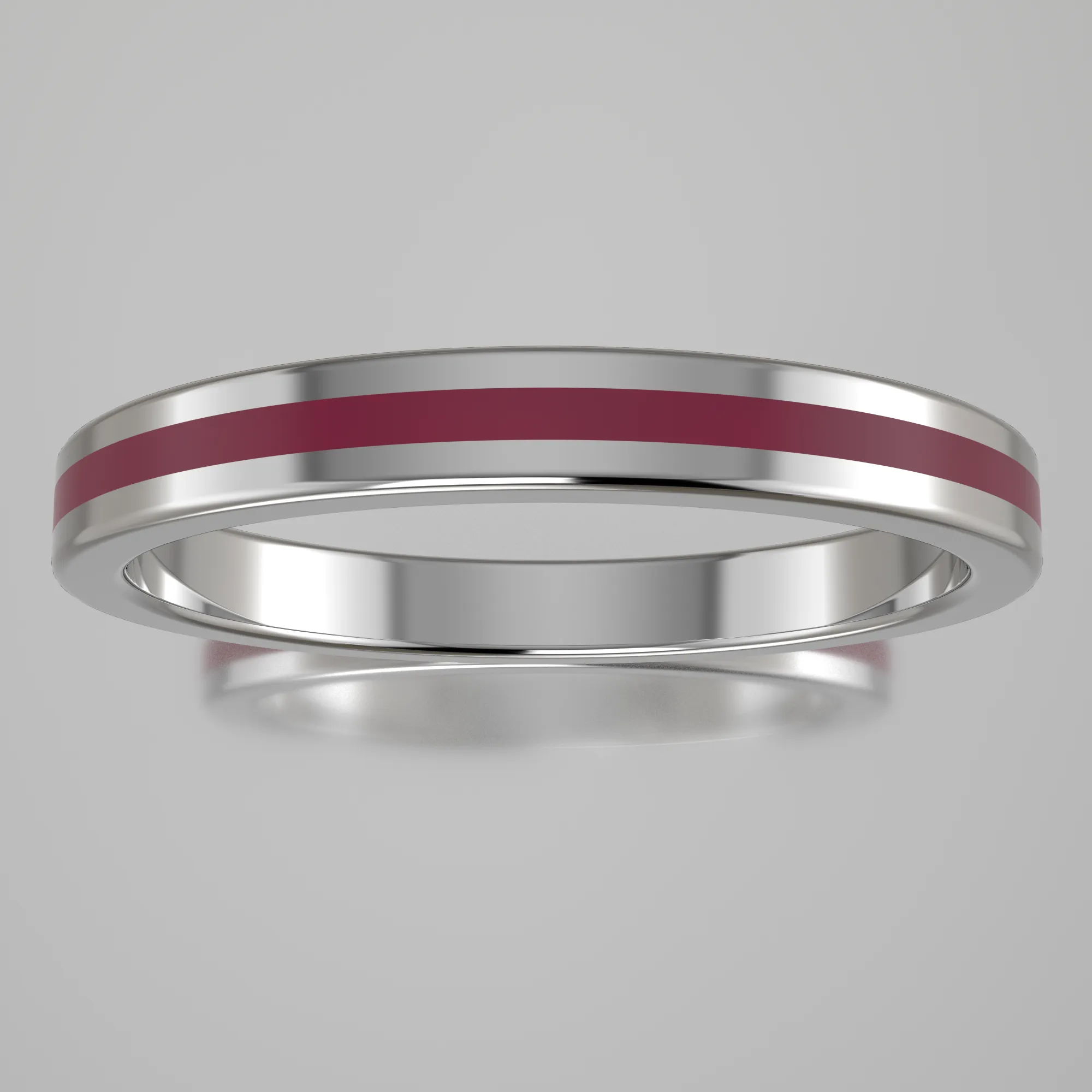 Polished Sterling Silver 2.5mm Stacking Ring Transparent Pink Resin