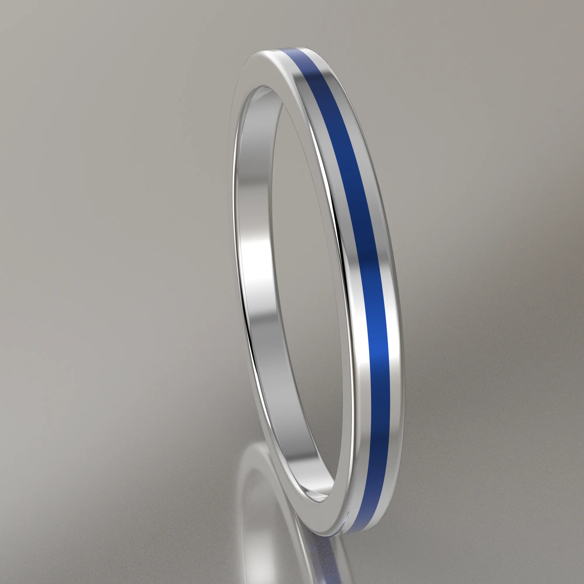 Polished Sterling Silver 2mm Stacking Ring Blue Resin