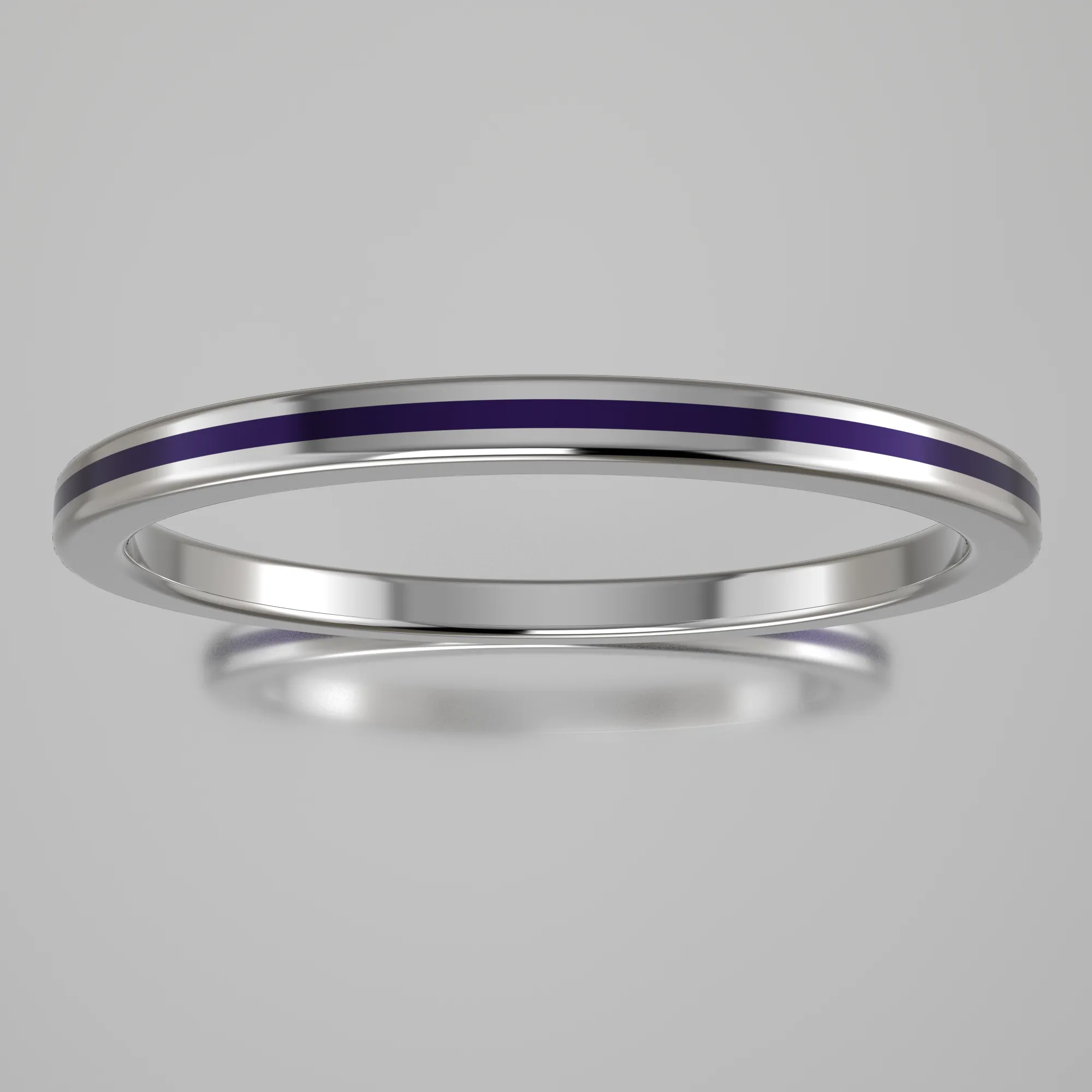 Polished White Gold 1.5mm Stacking Ring Purple Resin