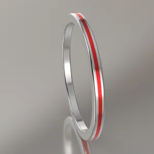 Polished White Gold 1.5mm Stacking Ring Red Resin