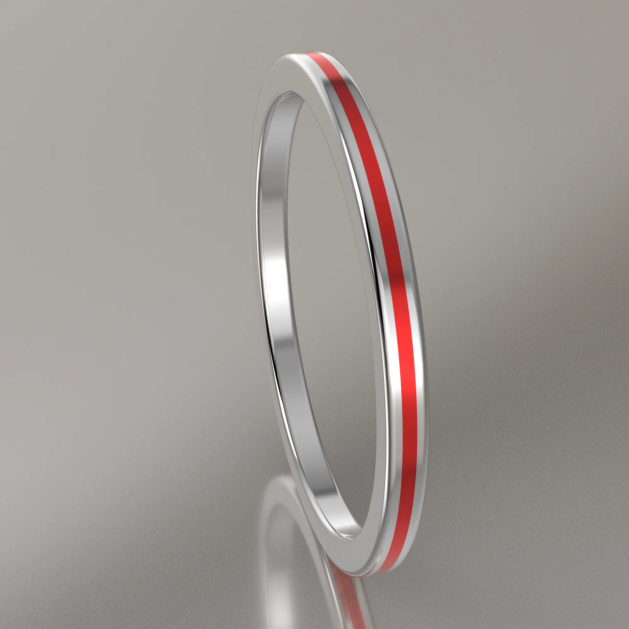Polished White Gold 1.5mm Stacking Ring Red Resin