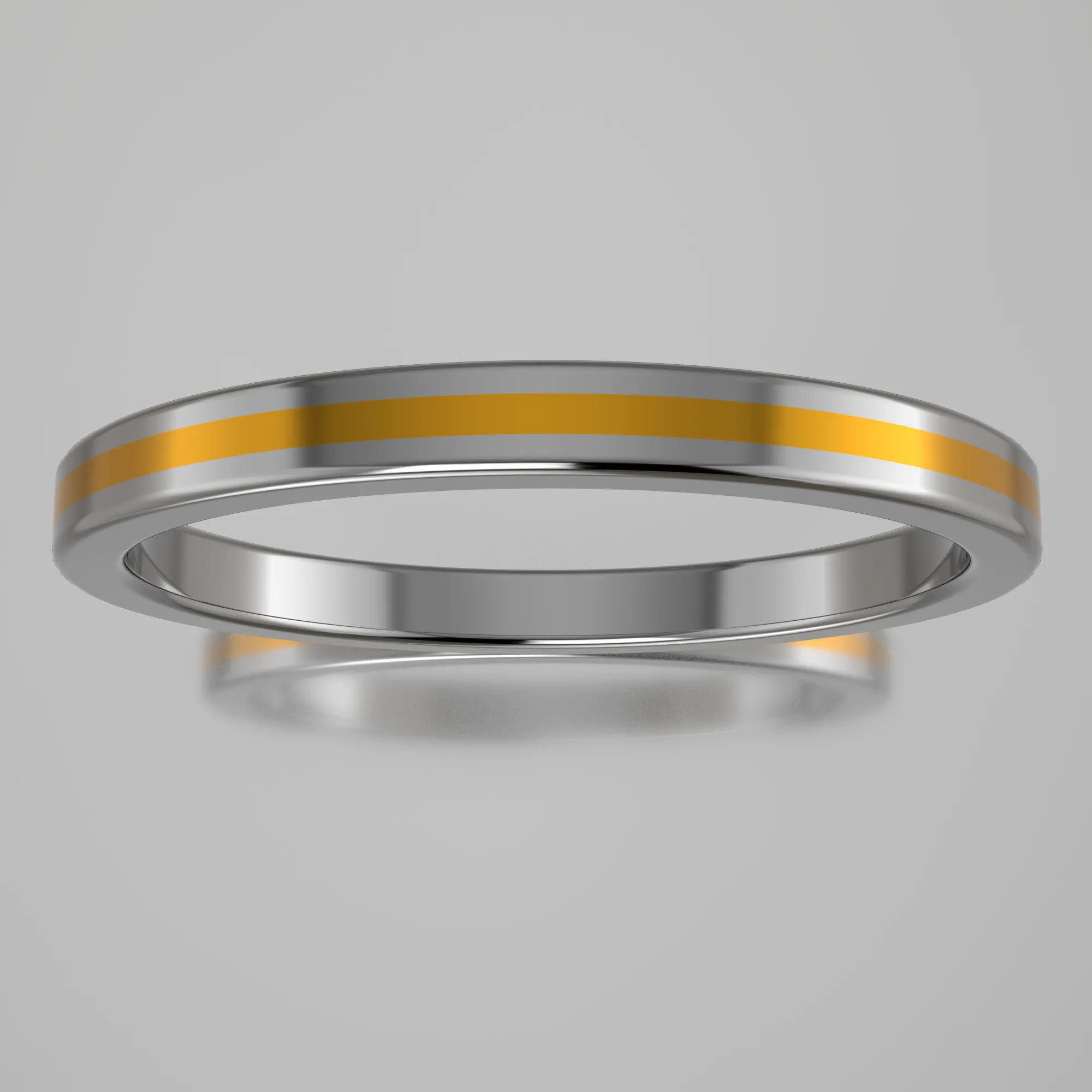 Polished White Gold 2mm Stacking Ring Yellow Resin