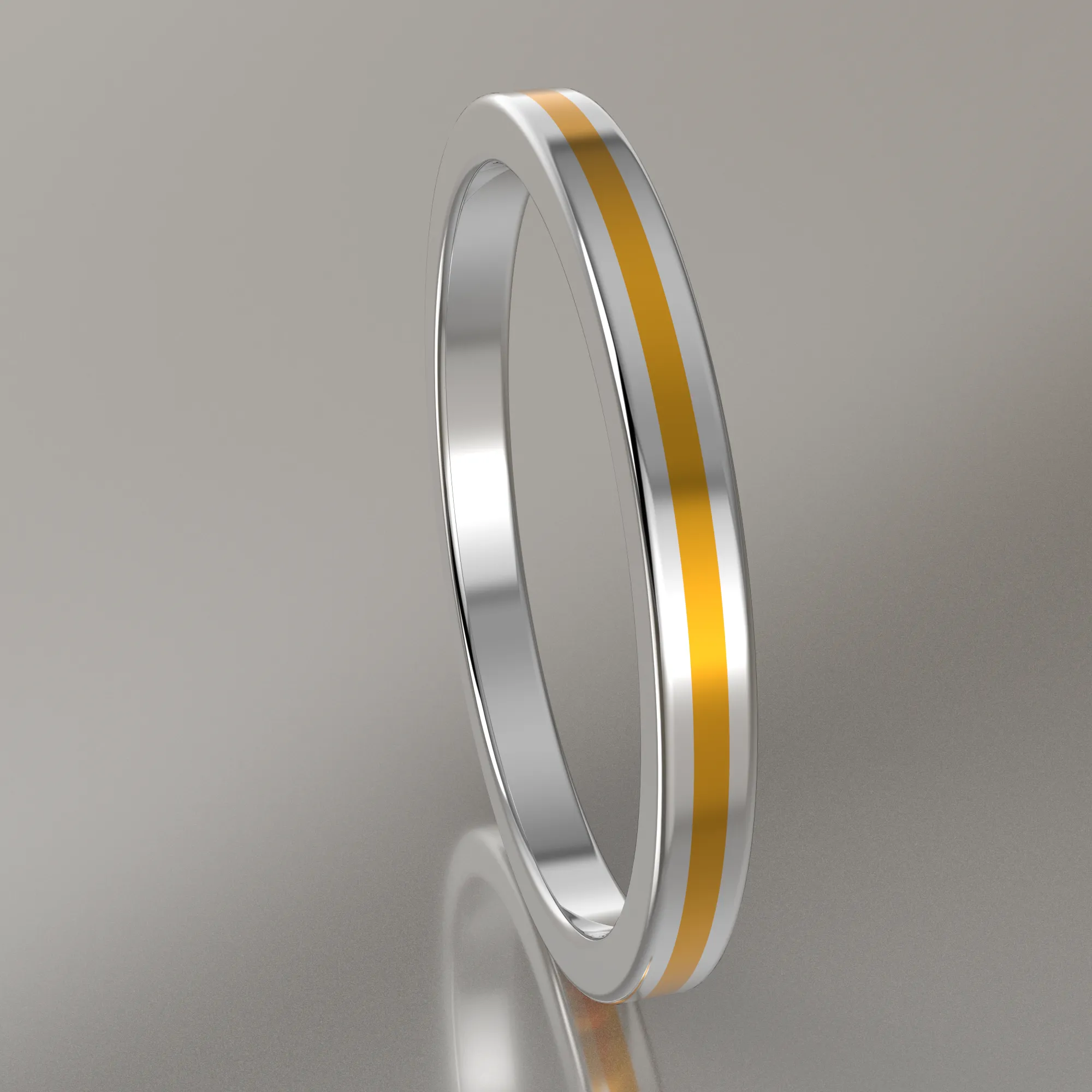 Polished White Gold 2mm Stacking Ring Yellow Resin