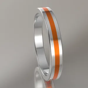 Polished White Gold 3mm Stacking Ring Orange Resin