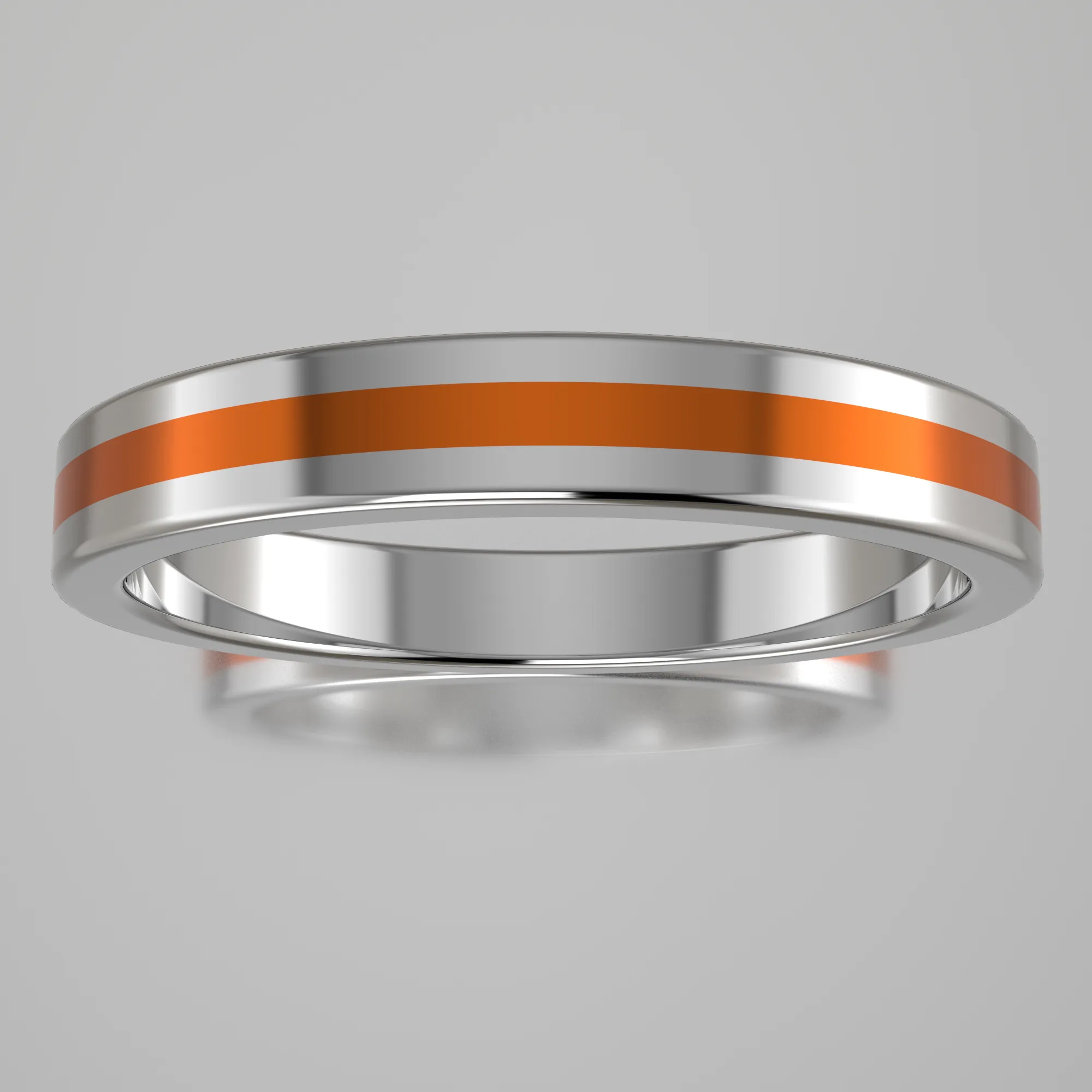 Polished White Gold 3mm Stacking Ring Orange Resin