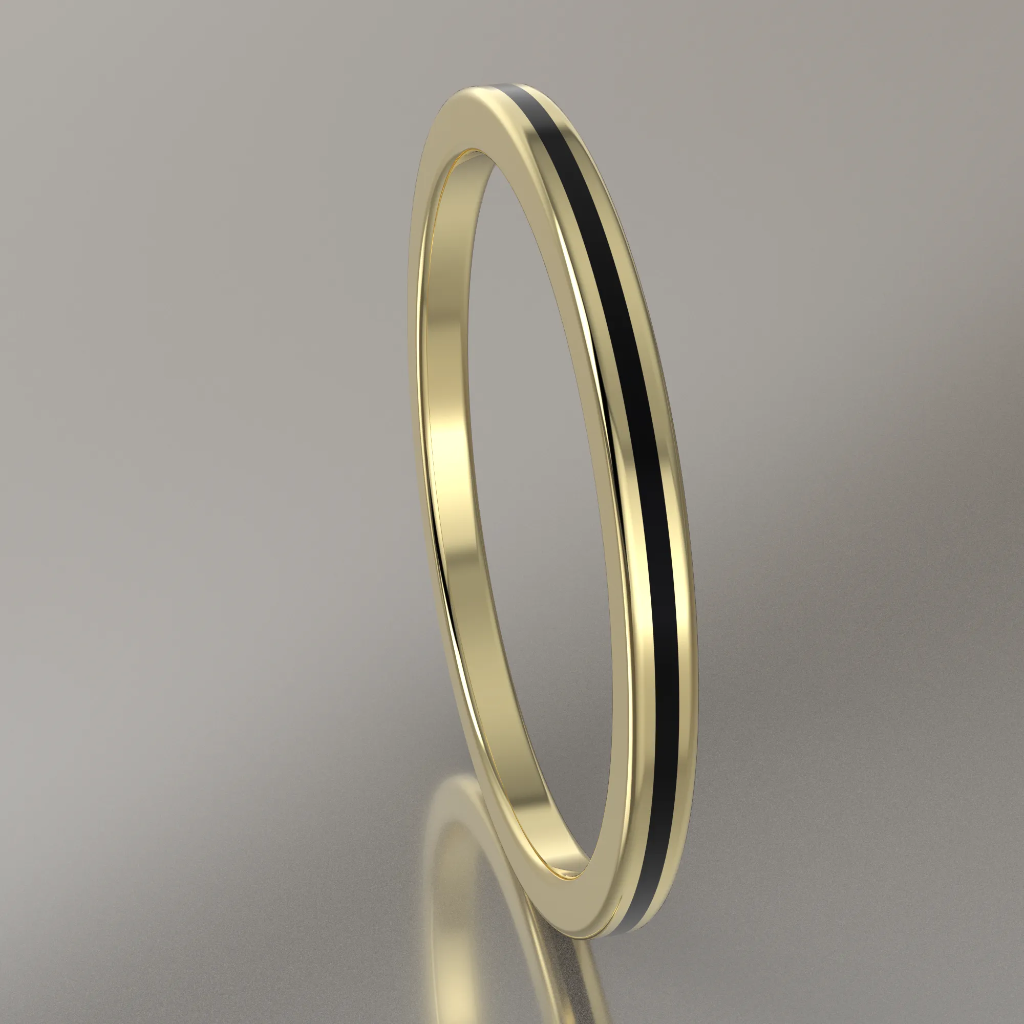 Polished Yellow Gold 1.5mm Stacking Ring Black Resin