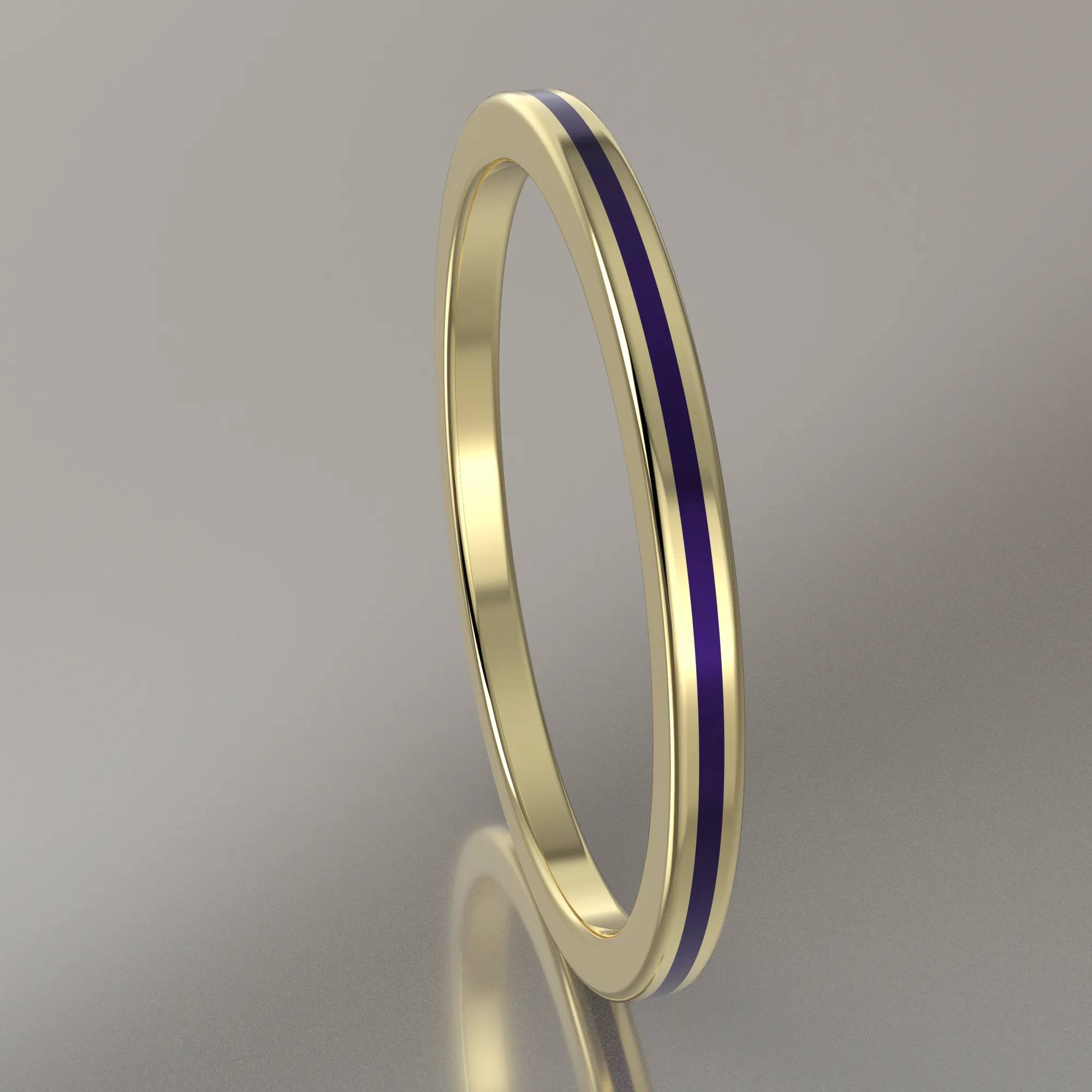 Polished Yellow Gold 1.5mm Stacking Ring Purple Resin