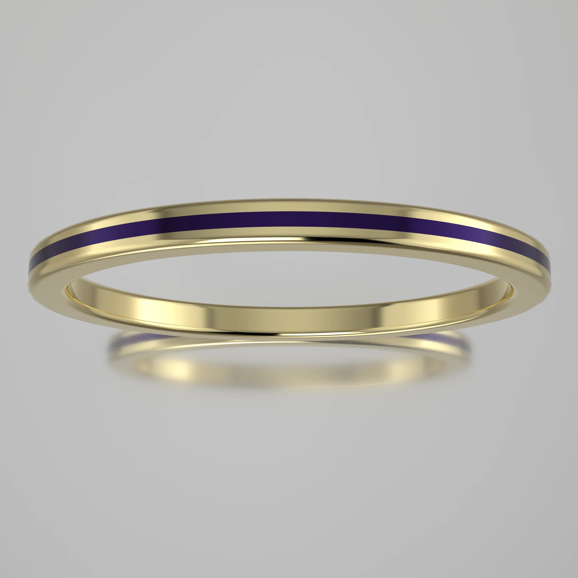 Polished Yellow Gold 1.5mm Stacking Ring Purple Resin