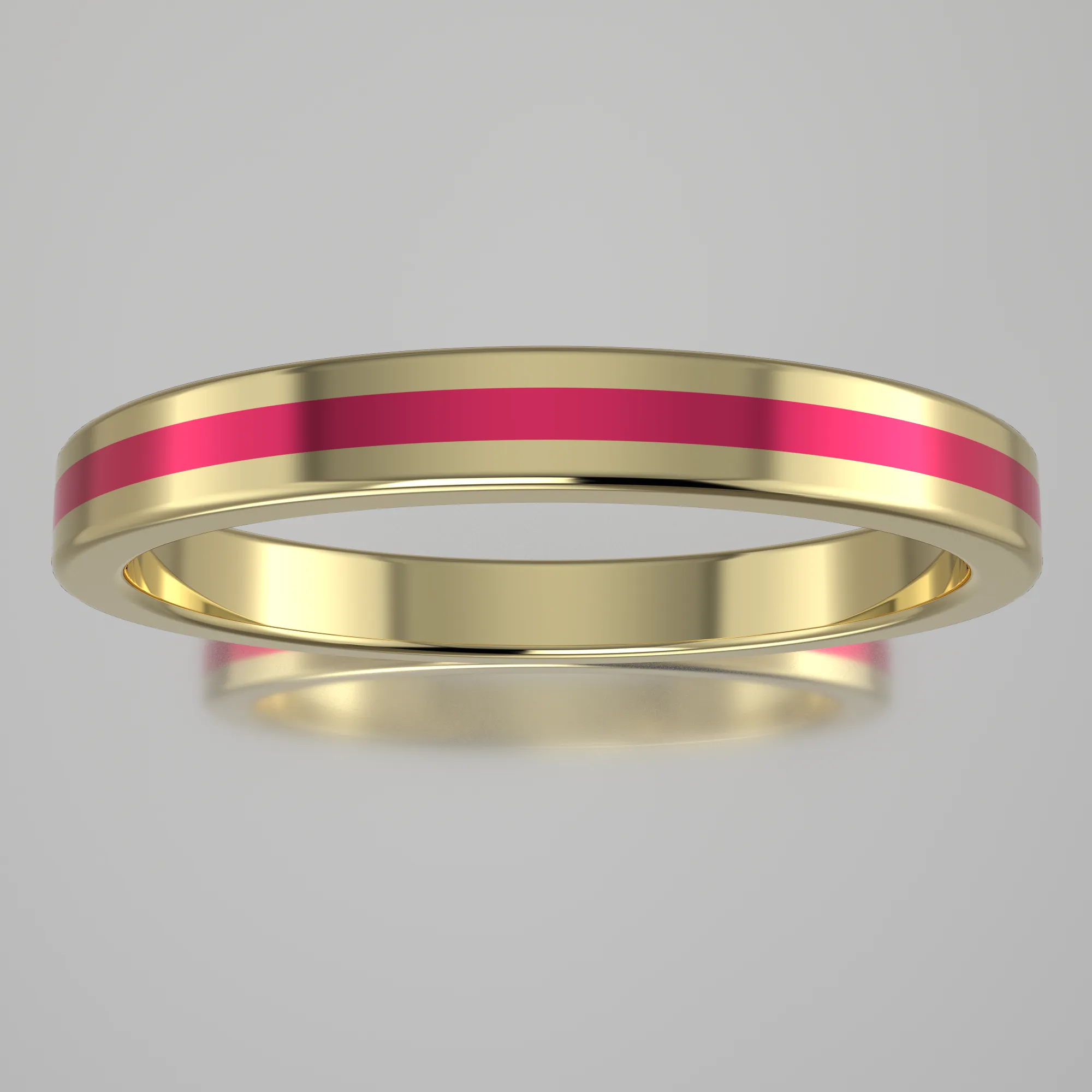 Polished Yellow Gold 2.5mm Stacking Ring Pink Resin