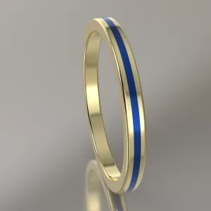 Polished Yellow Gold 2mm Stacking Ring Blue Resin