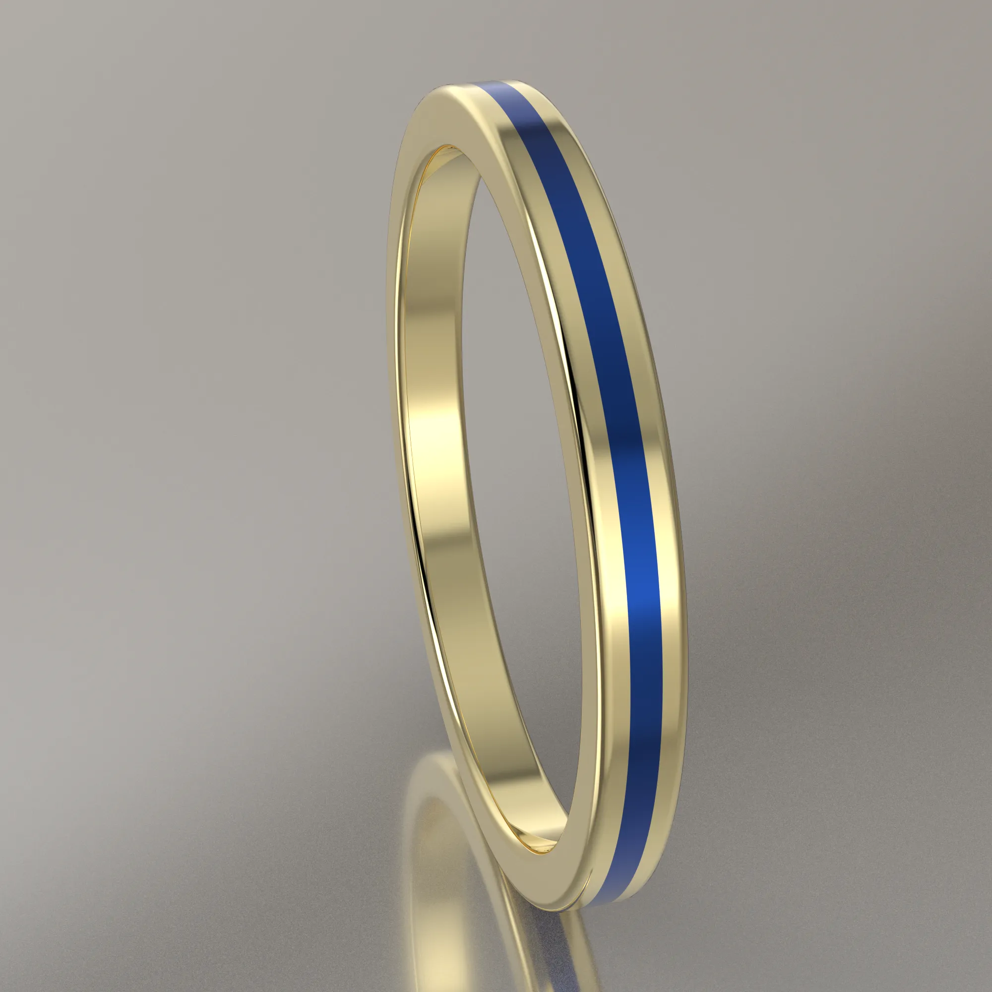 Polished Yellow Gold 2mm Stacking Ring Blue Resin