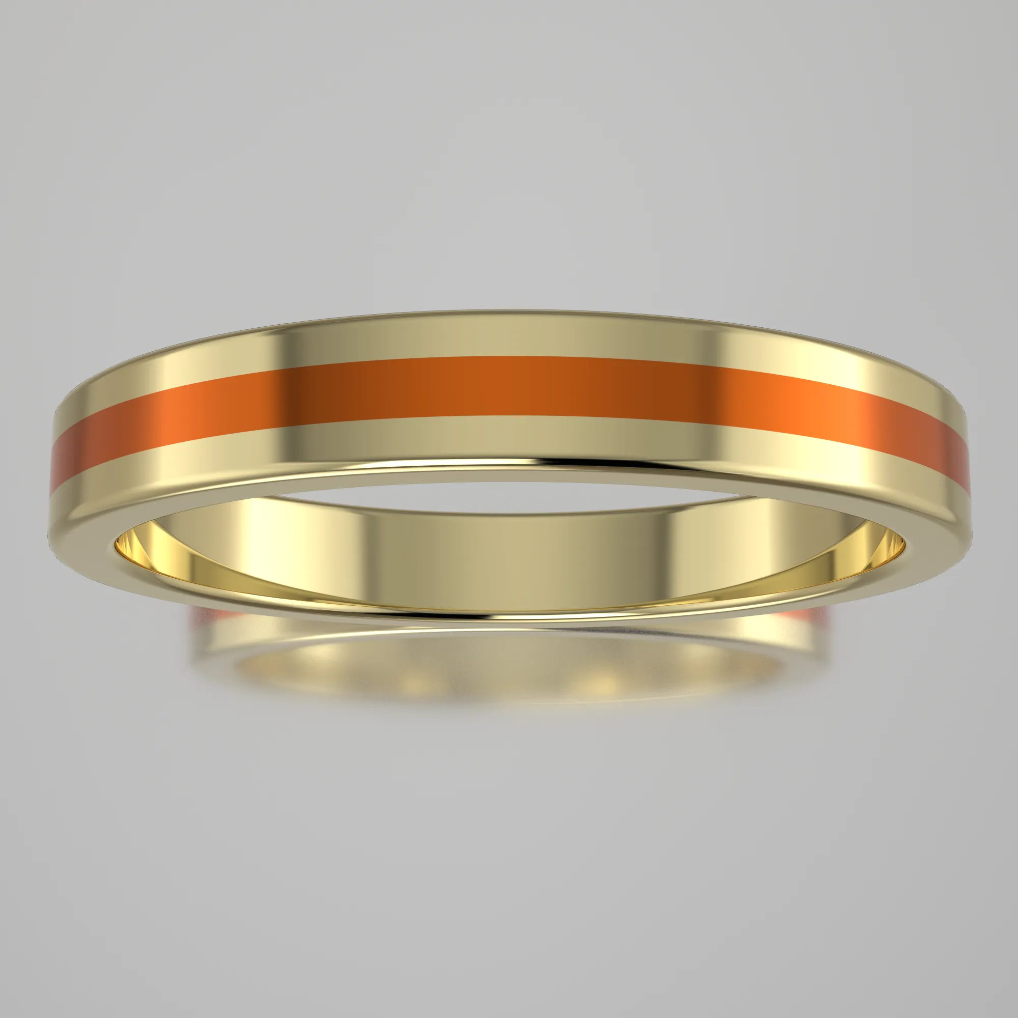 Polished Yellow Gold 3mm Stacking Ring Orange Resin