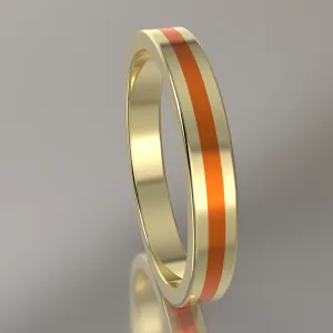 Polished Yellow Gold 3mm Stacking Ring Orange Resin
