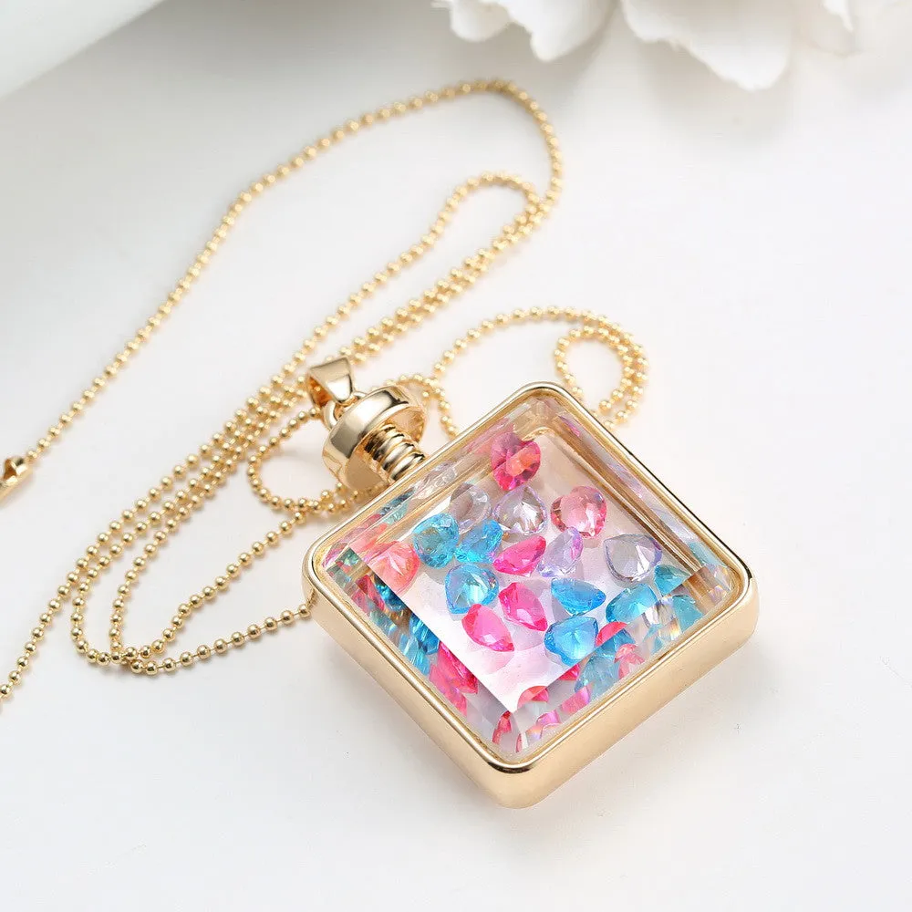 Pressed Flower Square Shaped Charm Pendant Necklace
