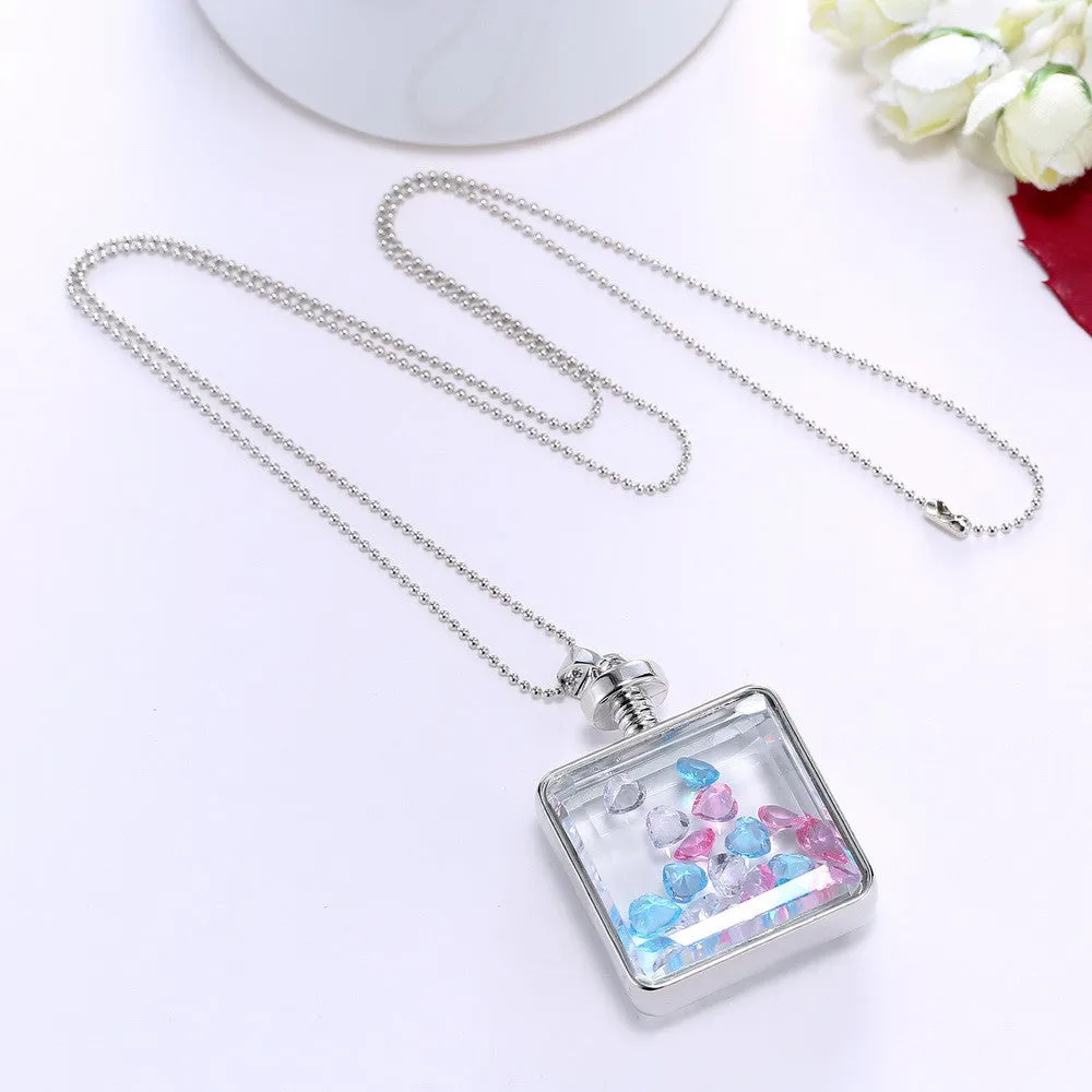 Pressed Flower Square Shaped Charm Pendant Necklace