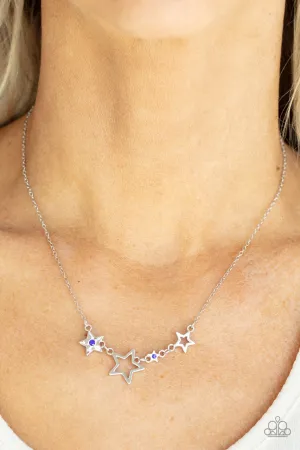Proudly Patriotic - Blue - Rhinestone Silver Star Americana Paparazzi Short Necklace