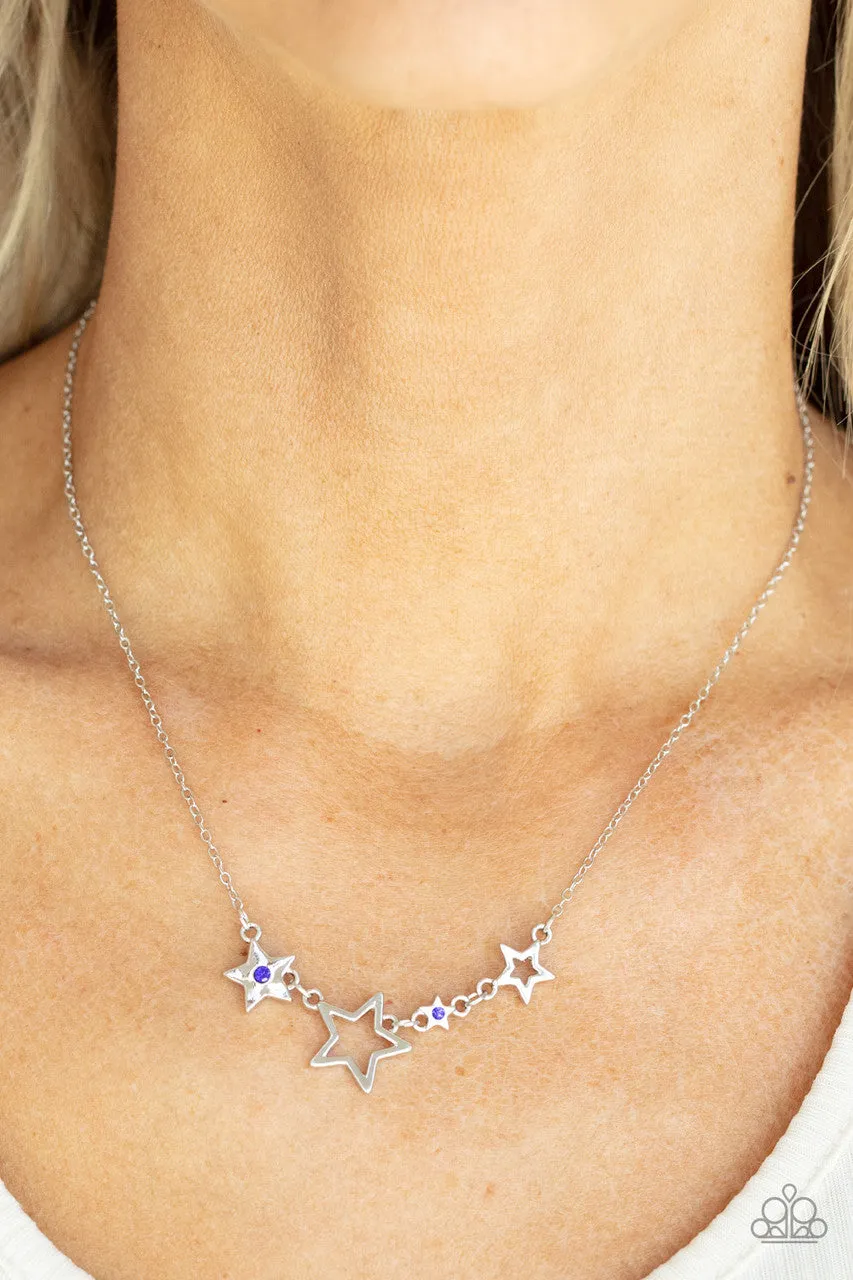Proudly Patriotic - Blue - Rhinestone Silver Star Americana Paparazzi Short Necklace