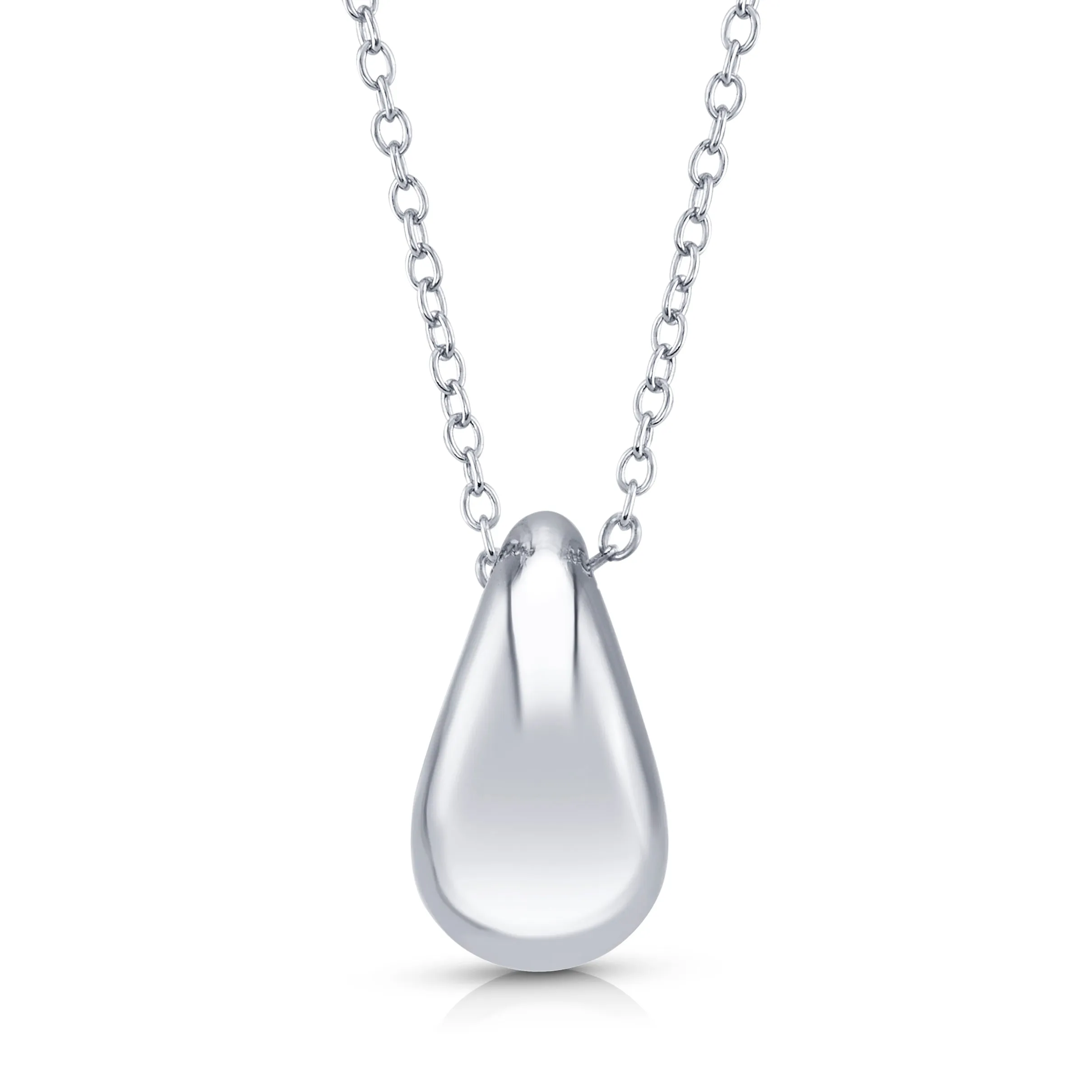 PUFF TEAR DROP CHARM NECKLACE, SILVER
