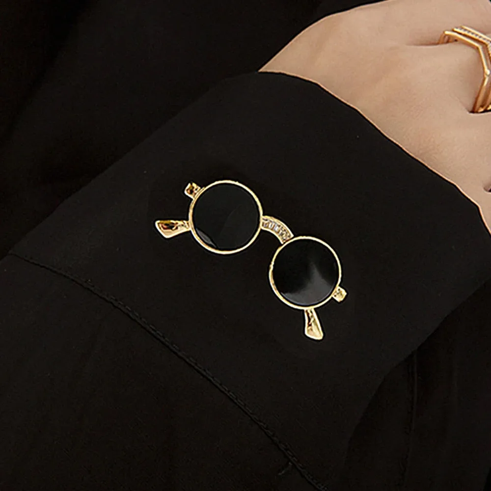 Punk Style Mini Sunglasses Brooches Vintage Metal Glasses Shaped Pins Women Men Party Clothing Accessories