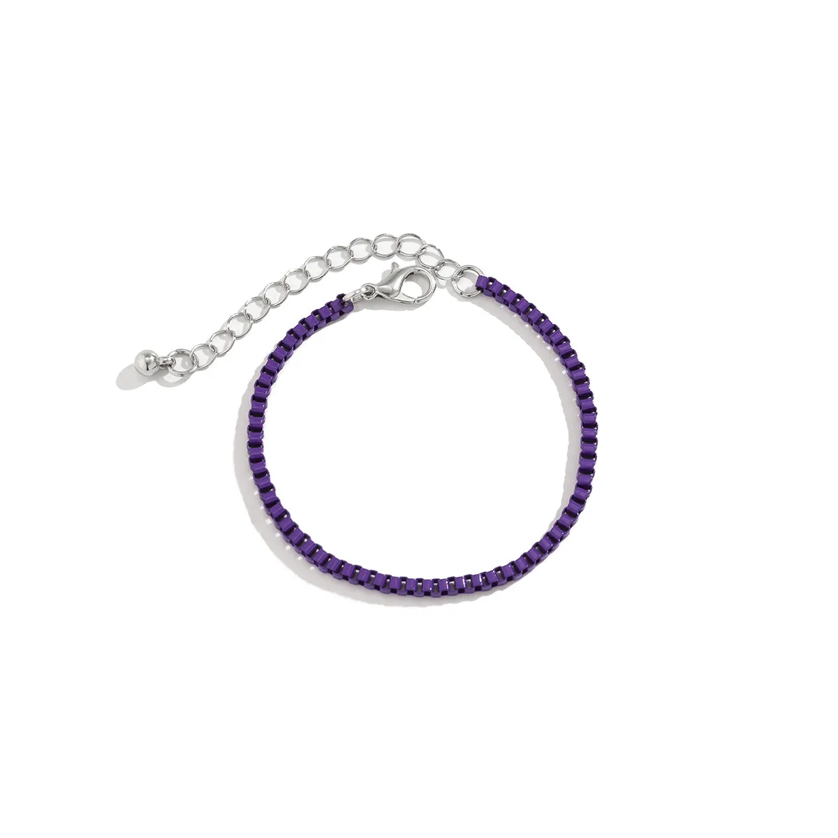 Purple Enamel & Silver-Plated Box Chain Bracelet