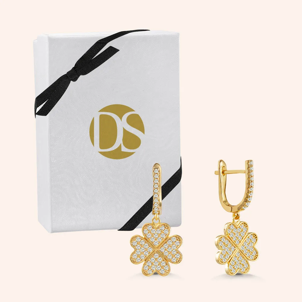 "Forever Mine" 1.3CTW Pave 4 Petals Clover Drop Earrings