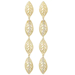 "Sweet Petiole" Pave Linear Leaves Drop Earrings