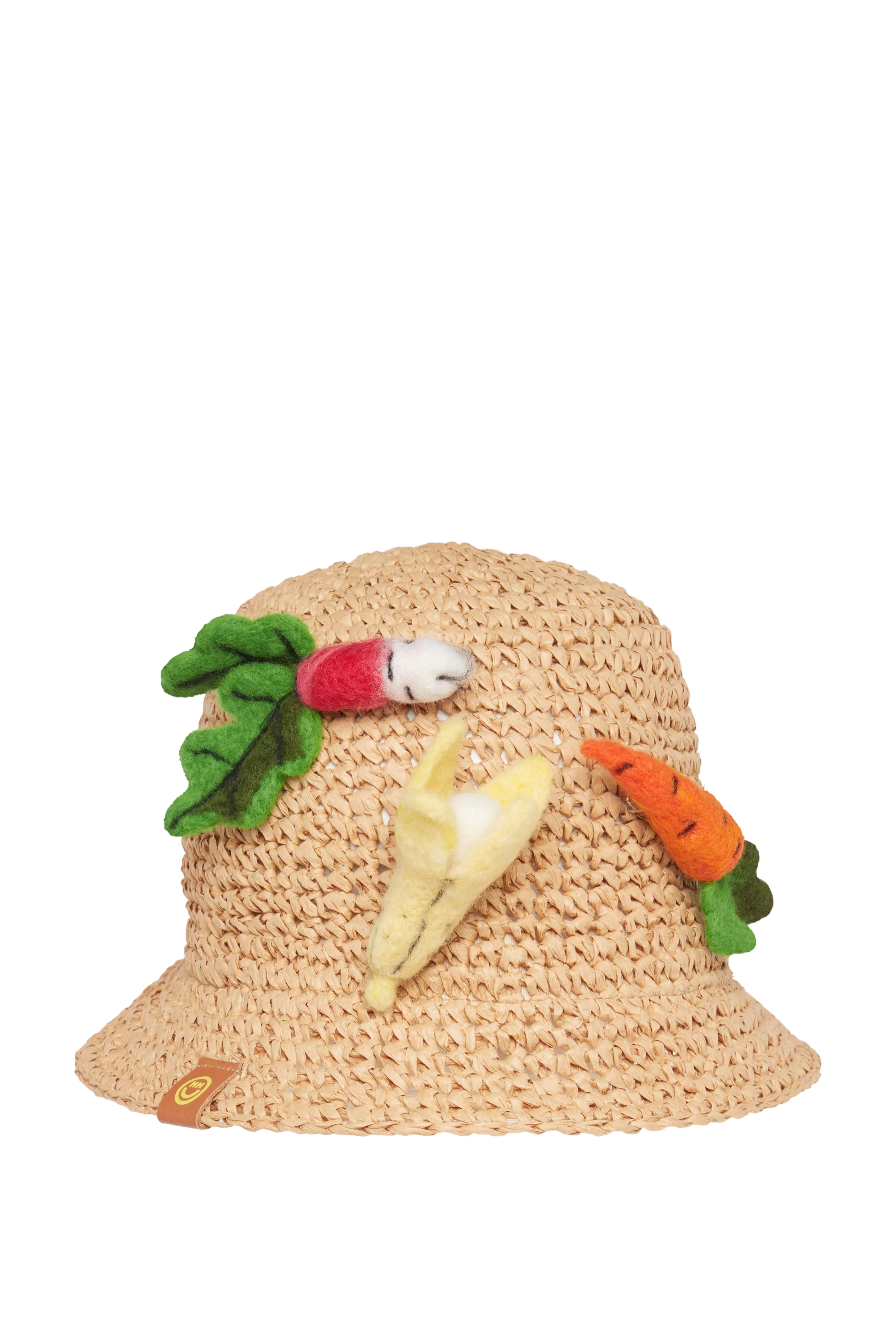 Raffia Bucket Hat With Vegetable Brooches
