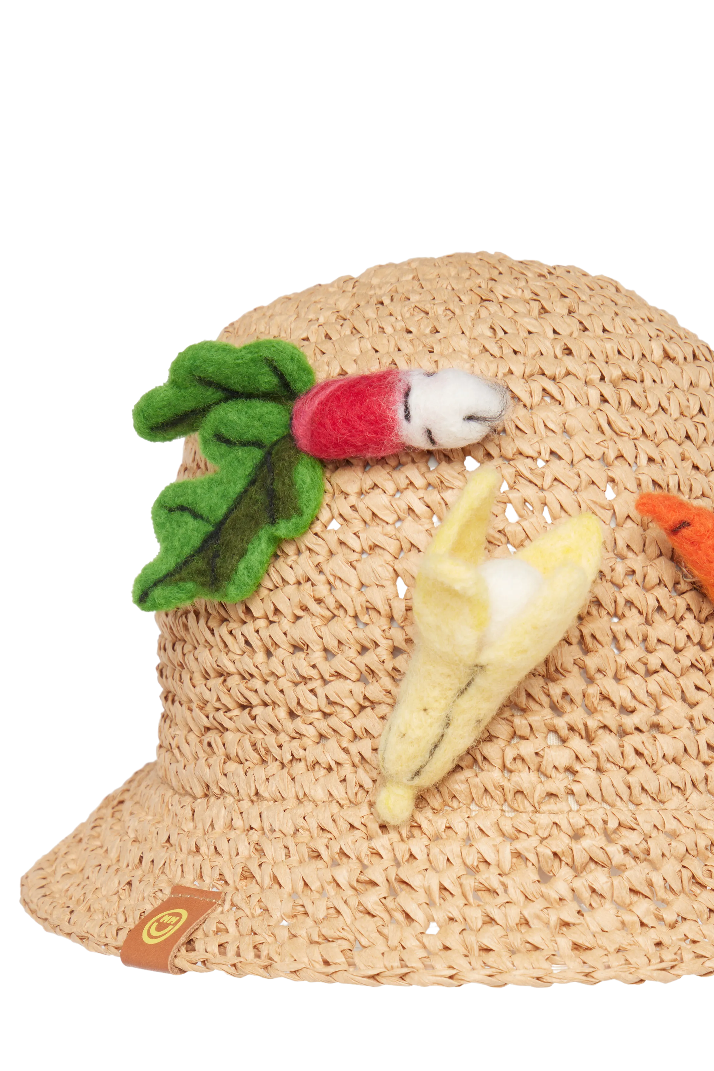 Raffia Bucket Hat With Vegetable Brooches