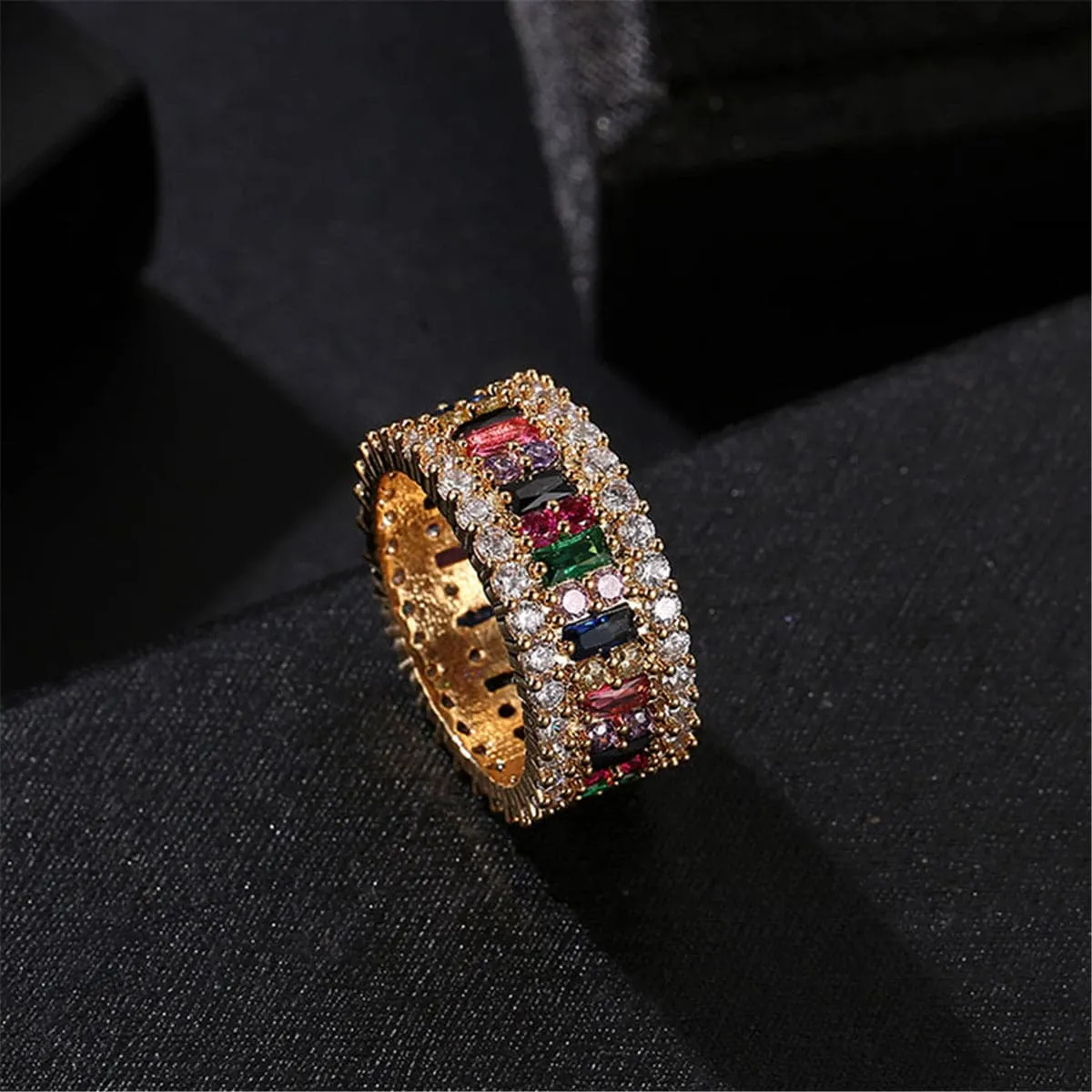 Rainbow Crystal & Cubic Zirconia Baguette Prong Band Ring