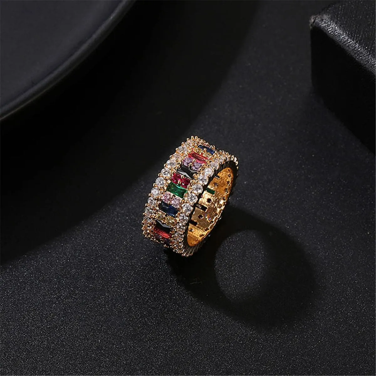 Rainbow Crystal & Cubic Zirconia Baguette Prong Band Ring