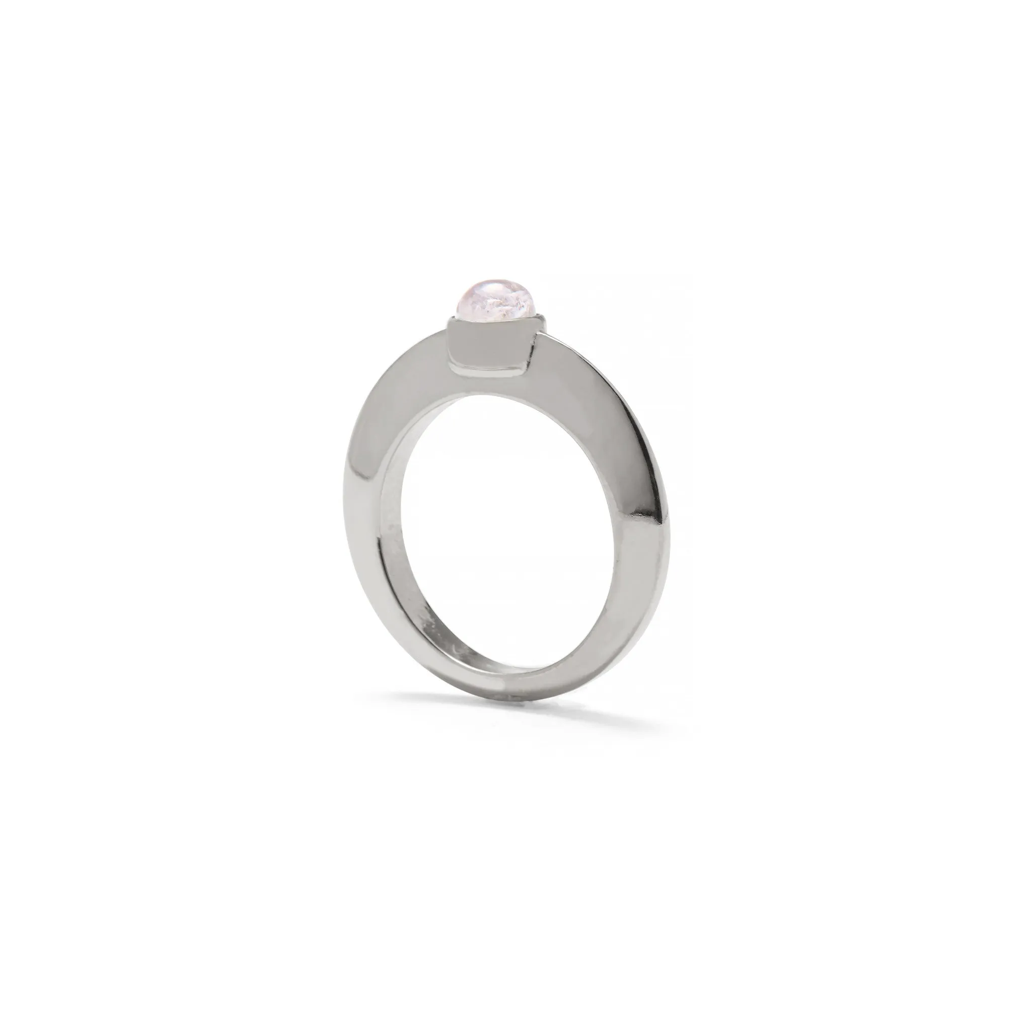 Rainbow Moonstone Disc Ring in Silver