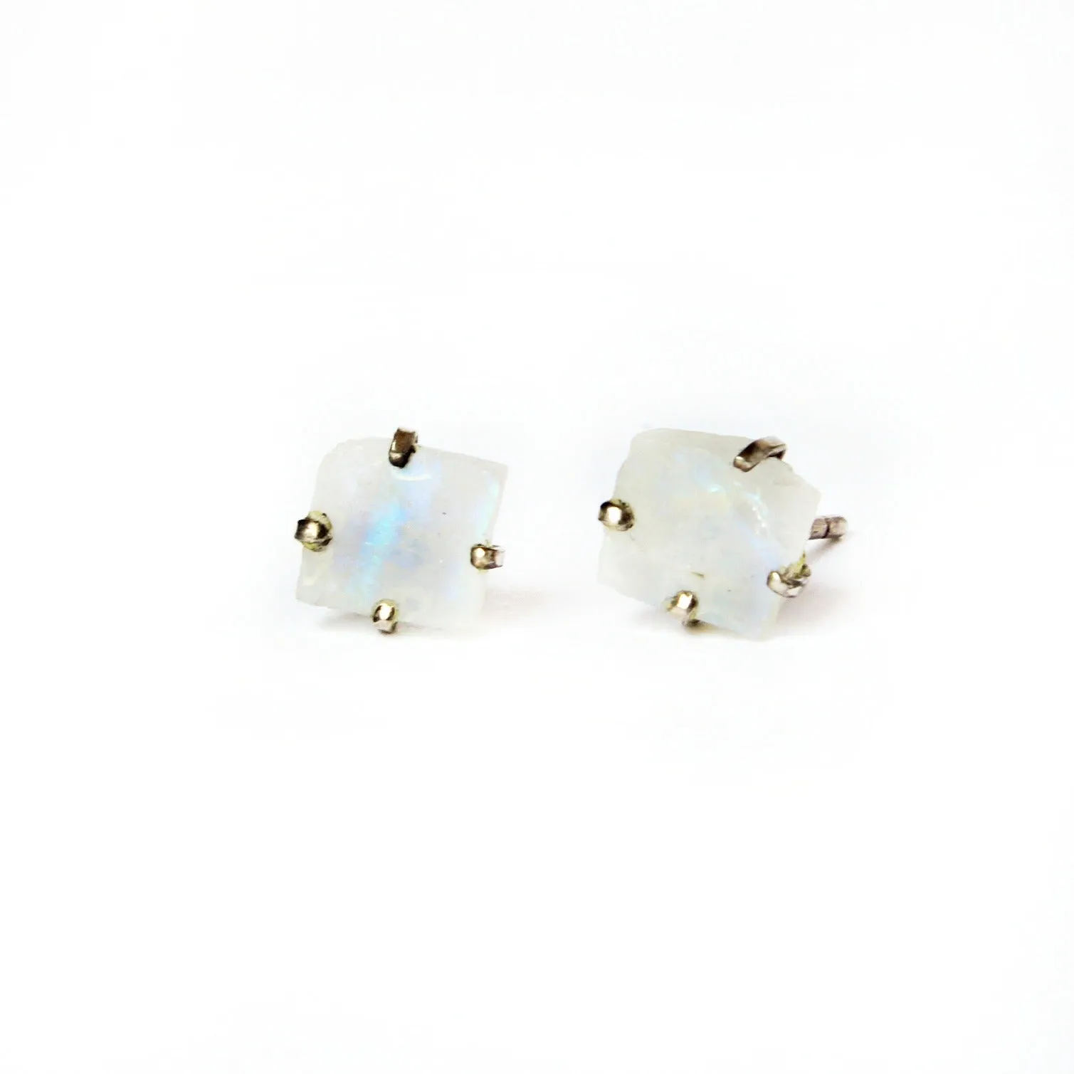 Rainbow Moonstone Earrings Set in 925 Sterling Silver Studs