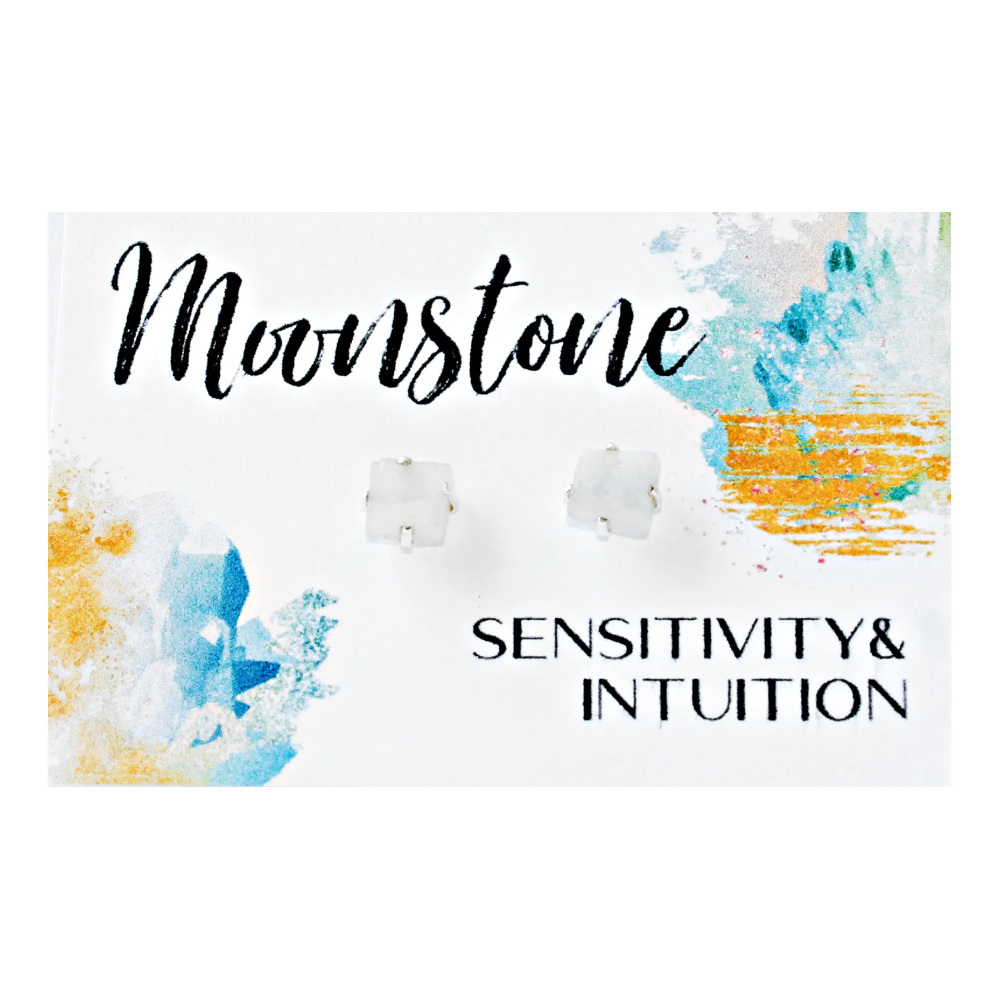 Rainbow Moonstone Earrings Set in 925 Sterling Silver Studs