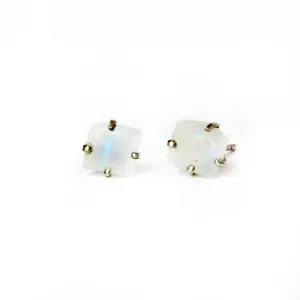 Rainbow Moonstone Earrings Set in 925 Sterling Silver Studs