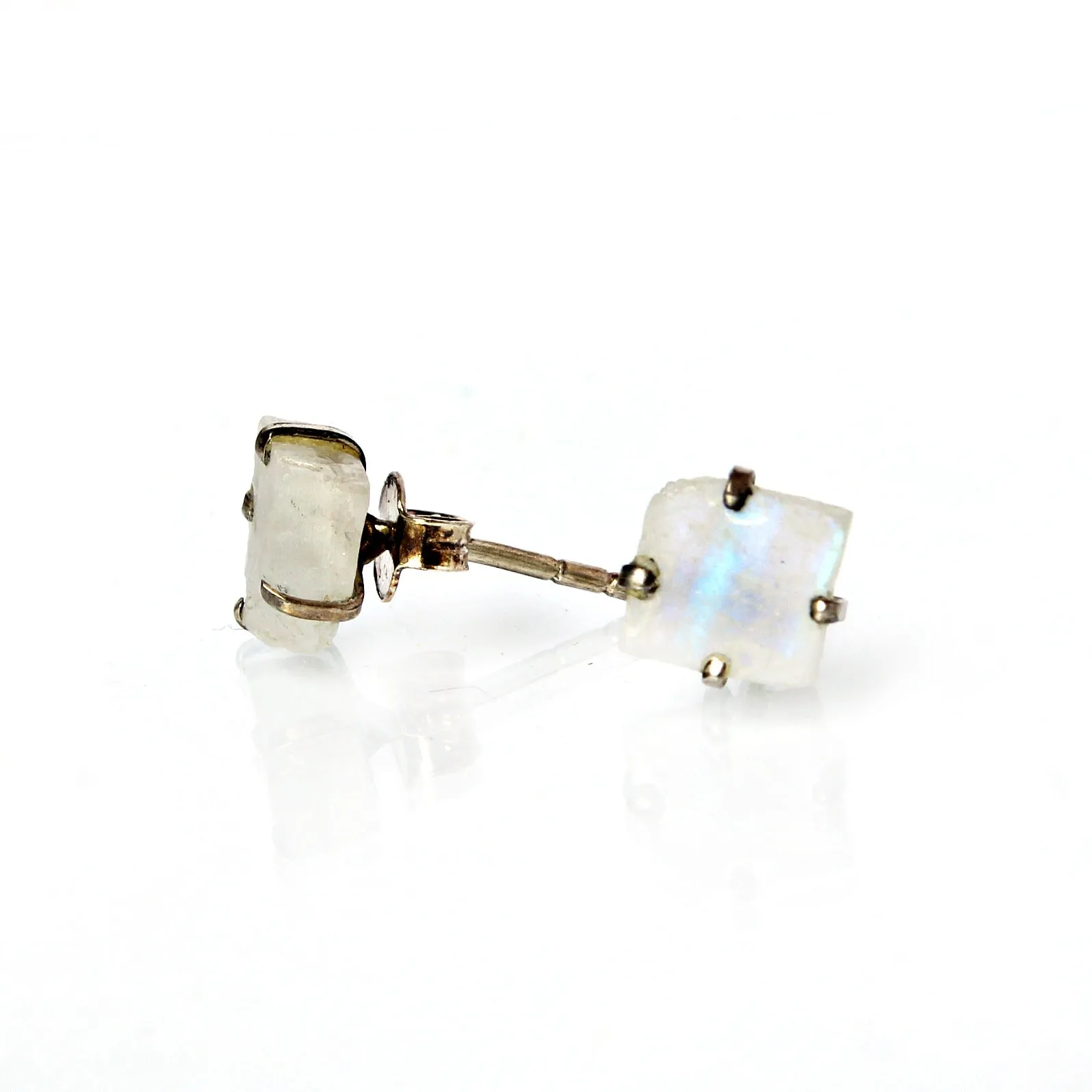 Rainbow Moonstone Earrings Set in 925 Sterling Silver Studs